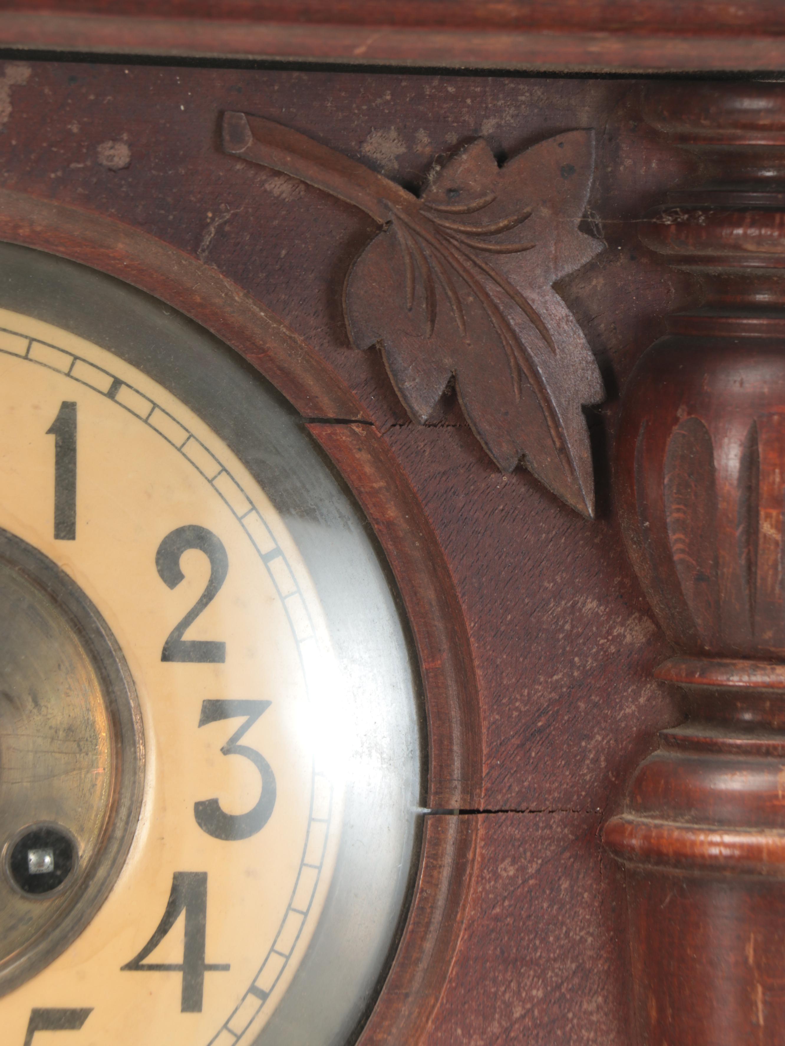 German Wooden Wall Clock, Early 20th Century