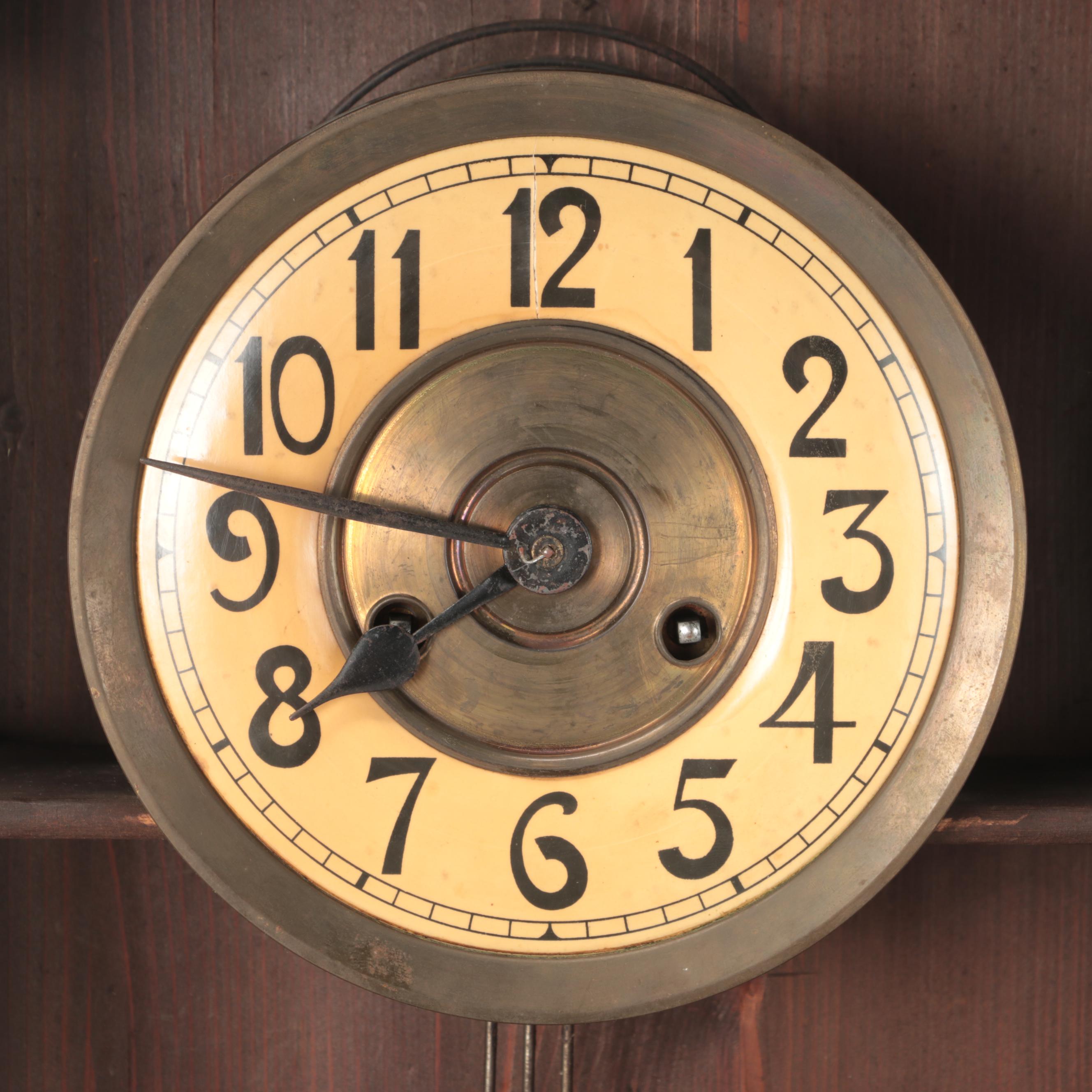 German Wooden Wall Clock, Early 20th Century