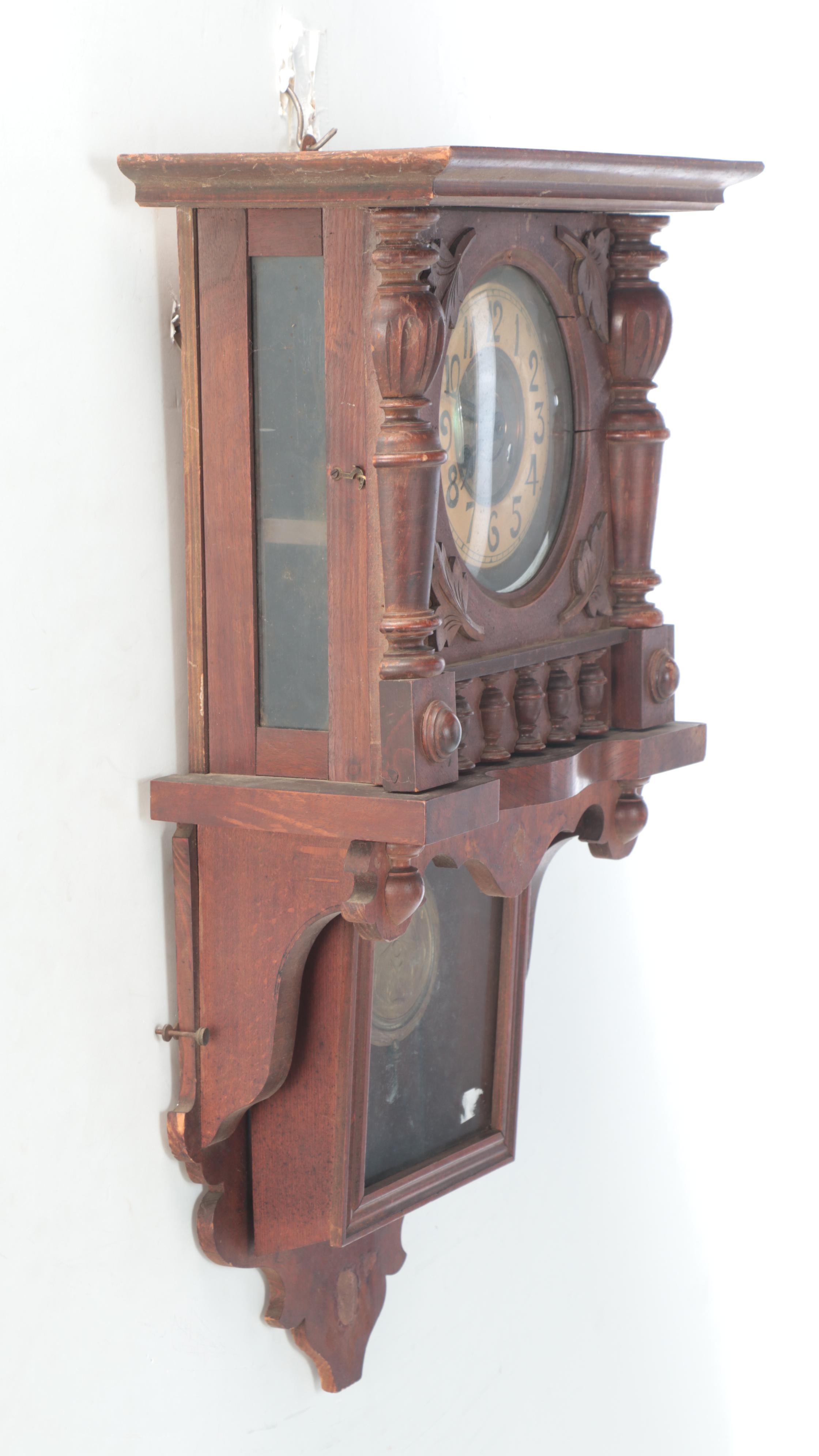 German Wooden Wall Clock, Early 20th Century