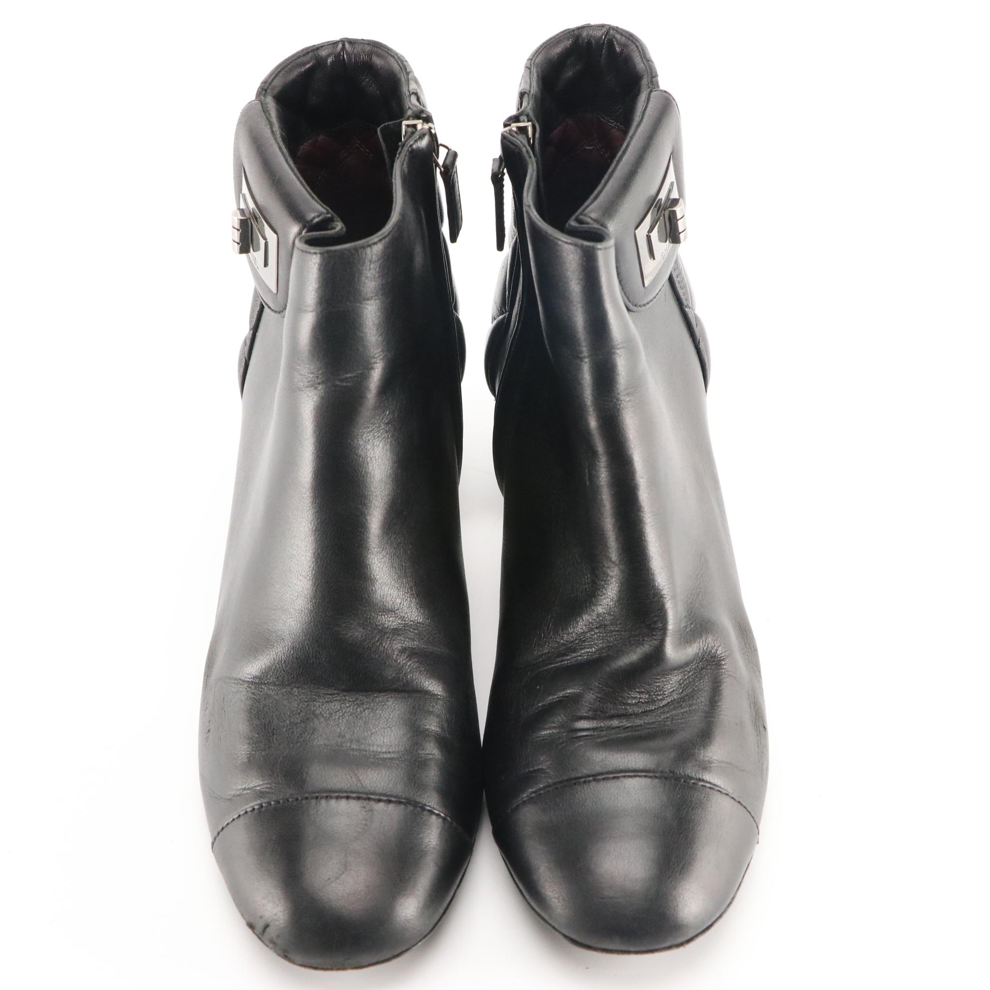 Chanel Mademoiselle Black Quilted and Smooth Leather Ankle Zip Cap-Toe Boots