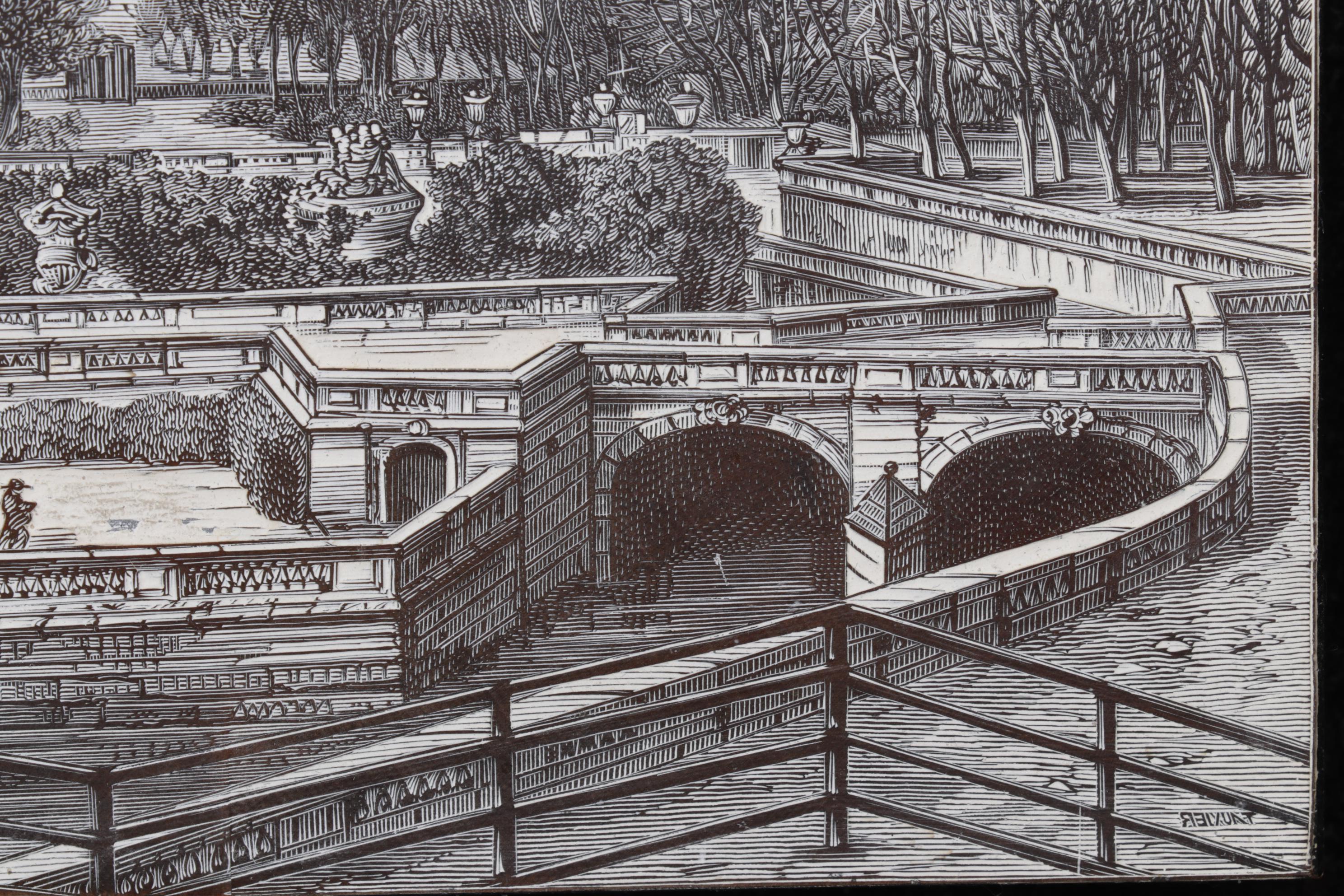 French Intaglio Printing Plate of Jardin de la Fontaine in Nimes
