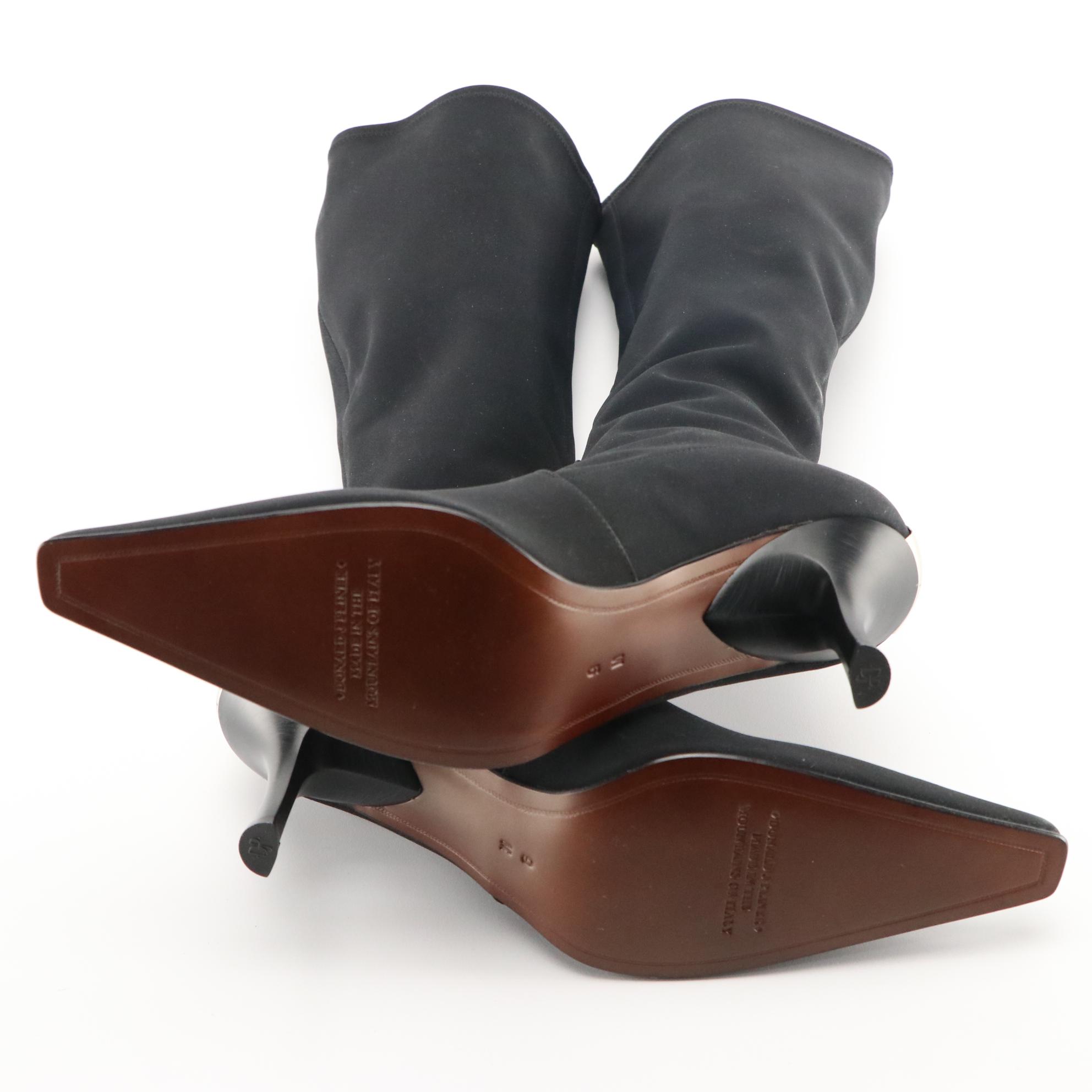 Donald J. Pliner Luca Black Stretch Crepe Pointed Toe Knee-High Boots