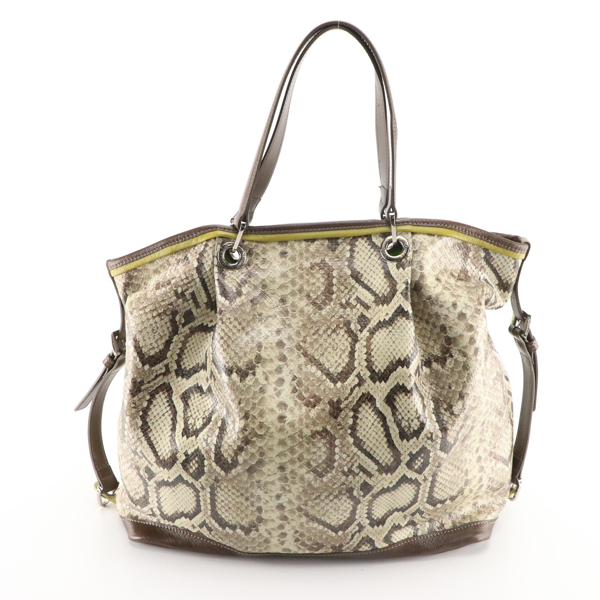 Longchamp Leather Embossed Python Tote Bag
