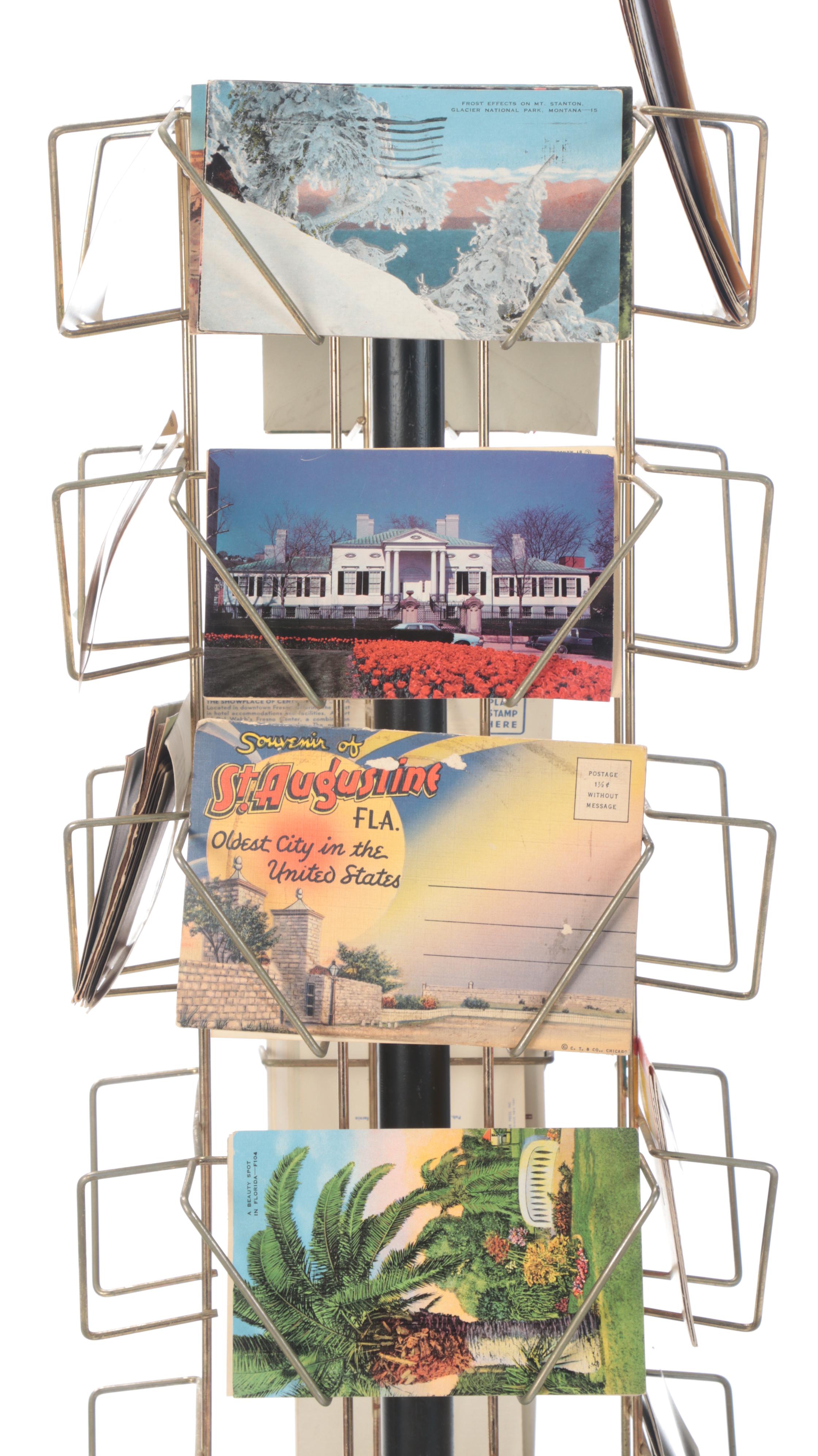 Pair of Revolving Postcard Racks and Postcards