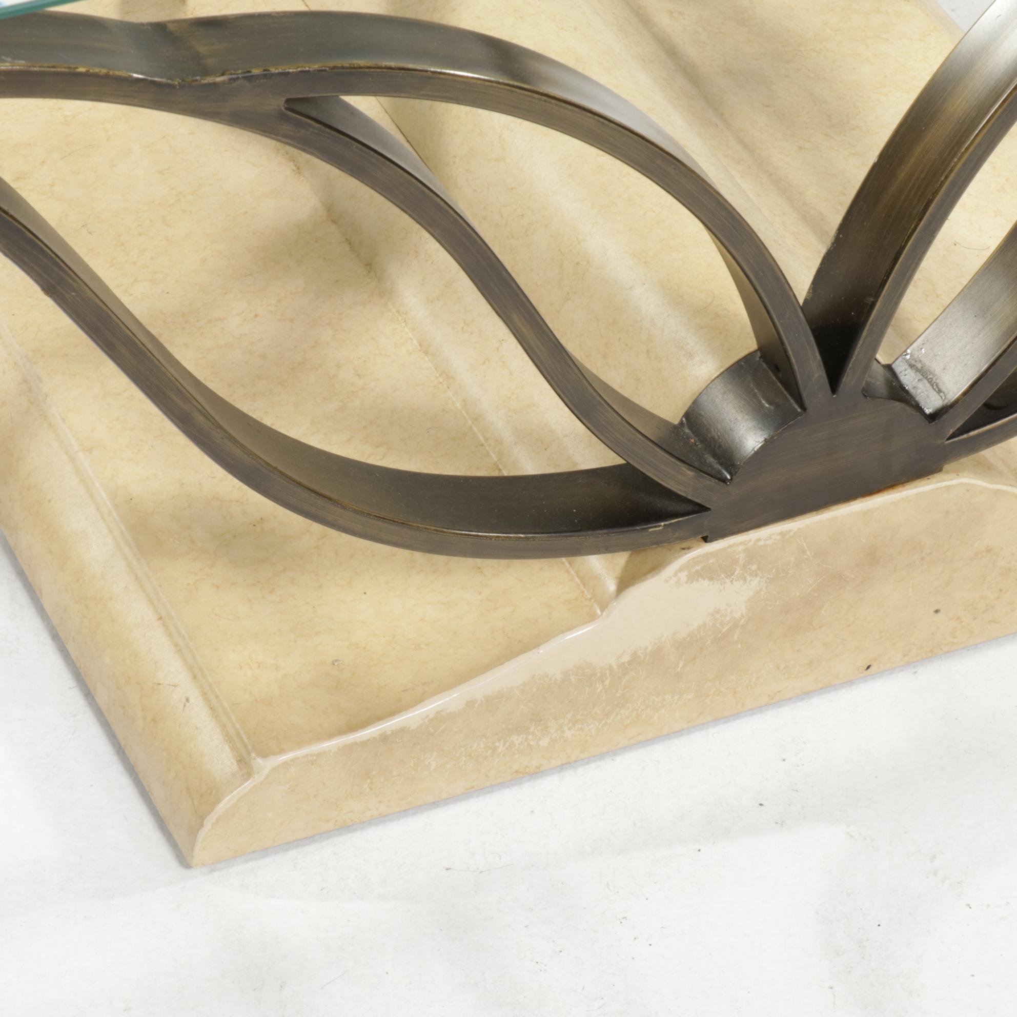 Art Deco Style Painted Metal Glass Top Butterfly Tables, 20th Century