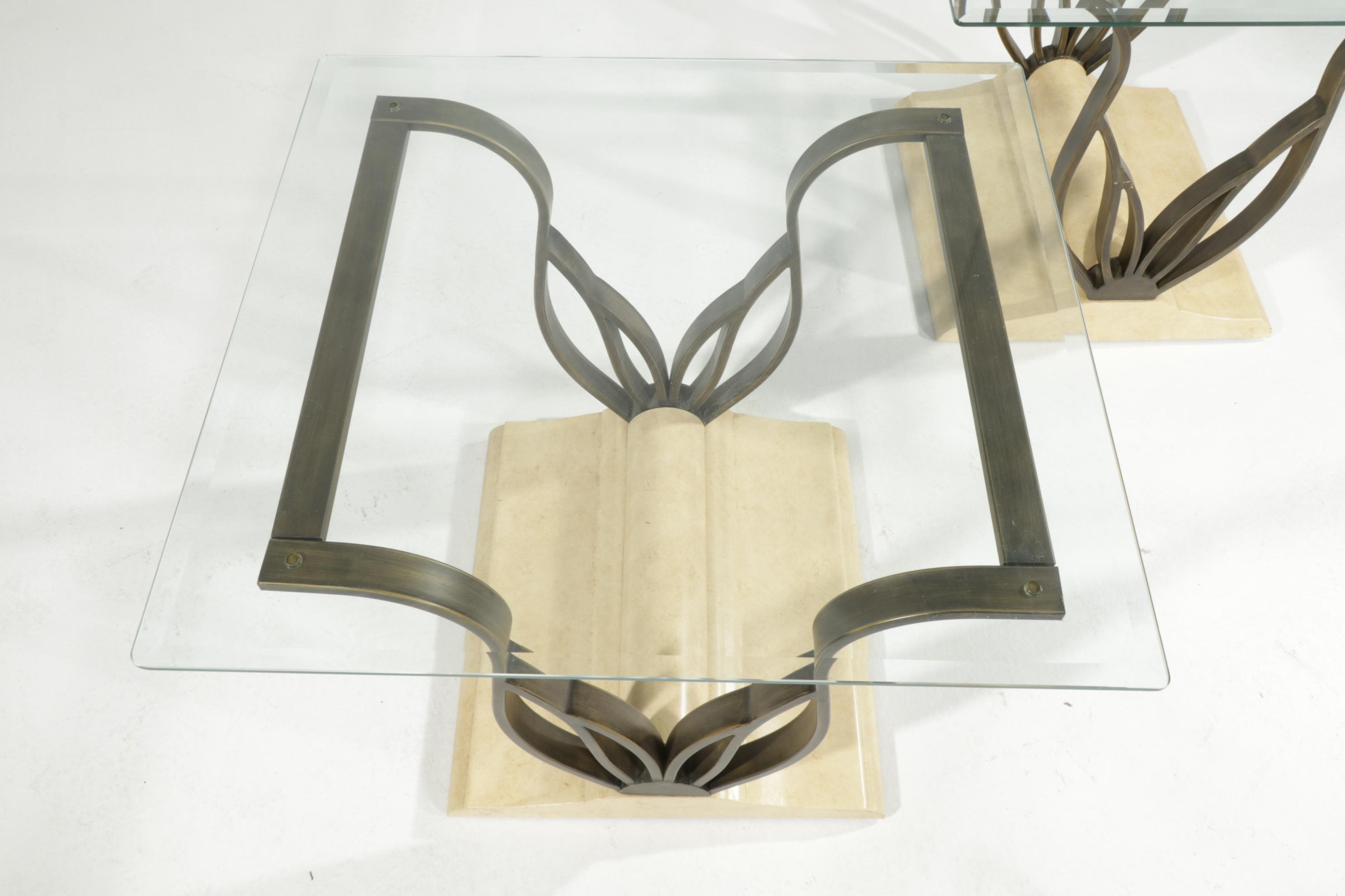 Art Deco Style Painted Metal Glass Top Butterfly Tables, 20th Century