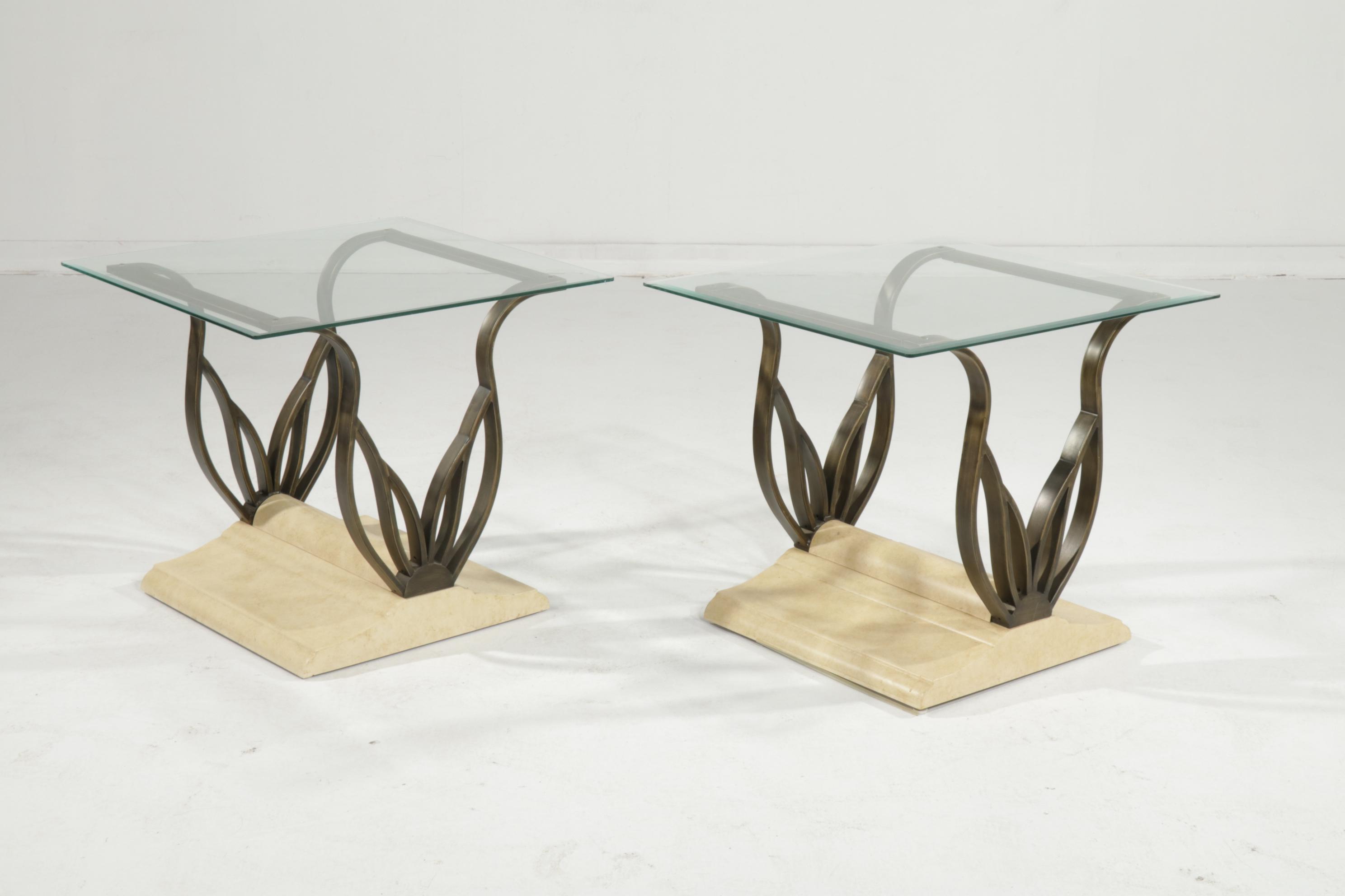 Art Deco Style Painted Metal Glass Top Butterfly Tables, 20th Century
