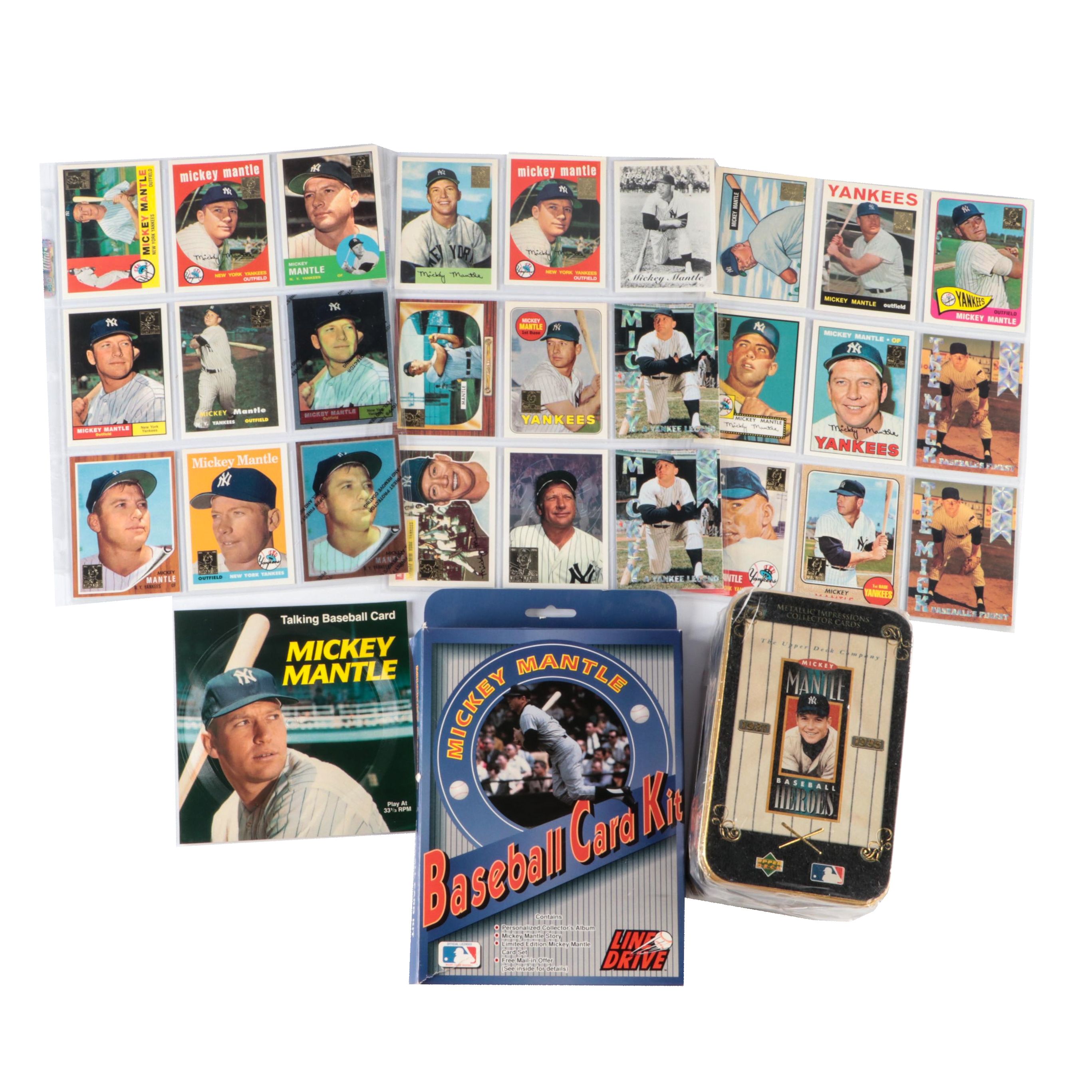 Mickey Mantle Reprint Baseball Cards with Baseball Heroes Tin and More