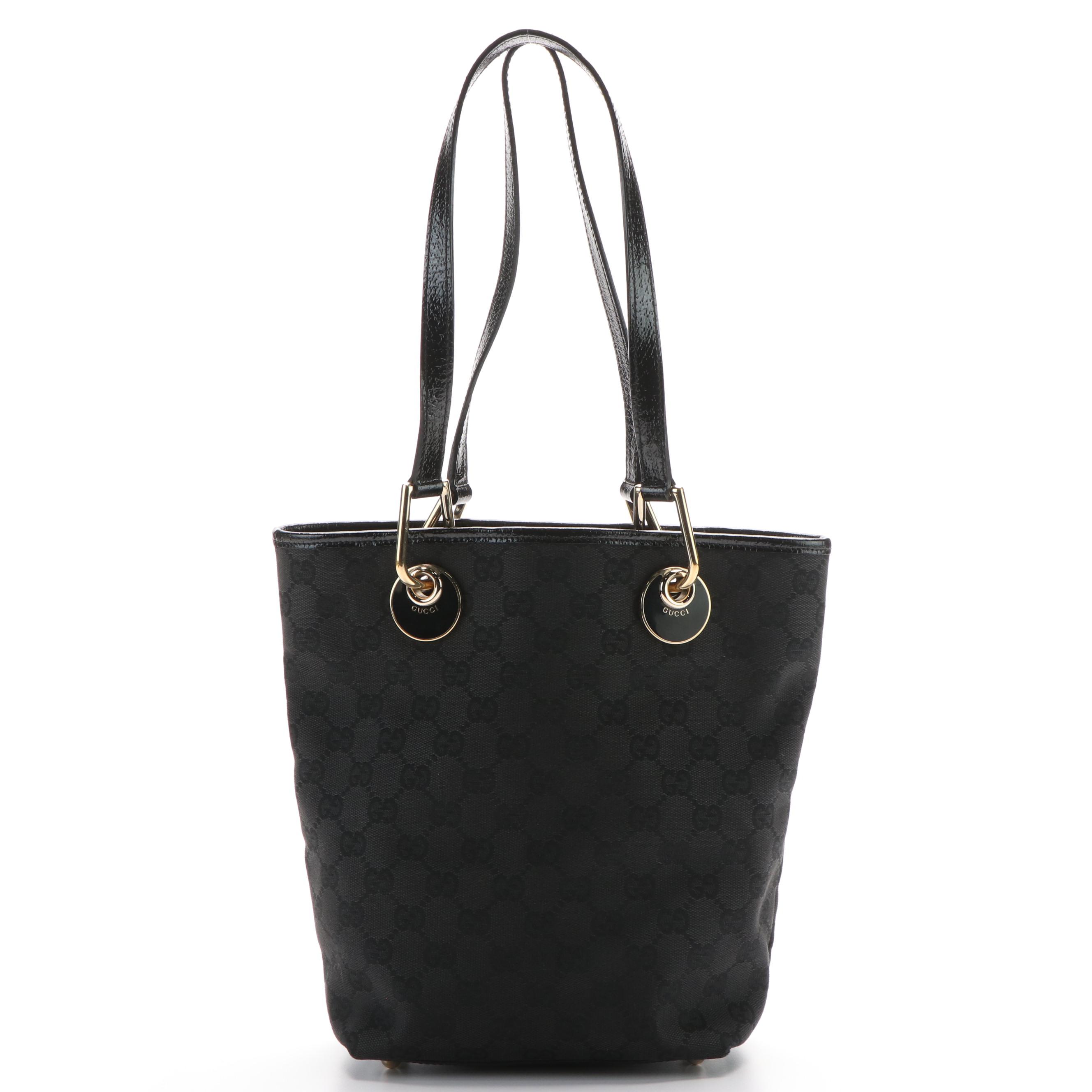 Gucci Black GG Canvas and Leather Small Vertical Tote