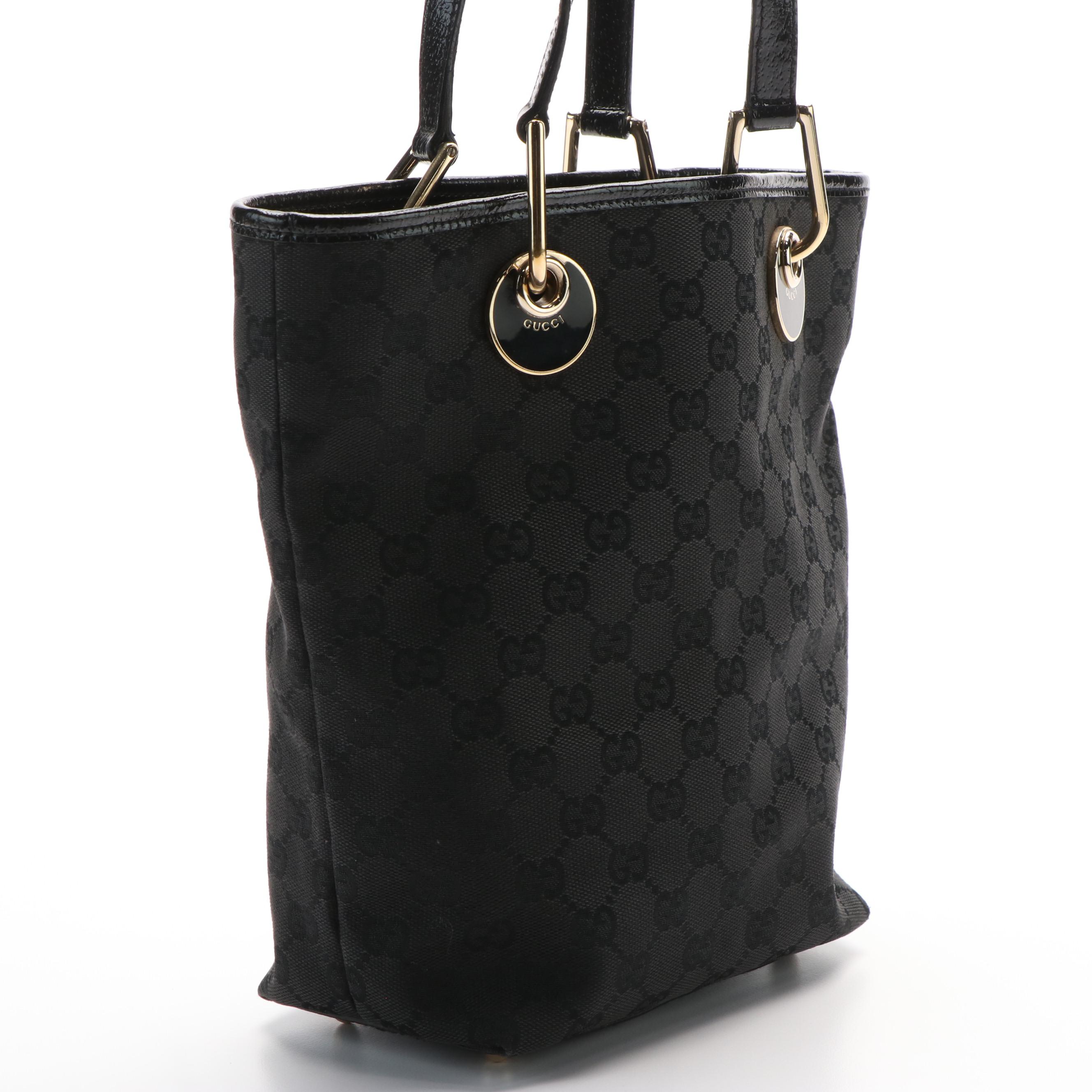 Gucci Black GG Canvas and Leather Small Vertical Tote