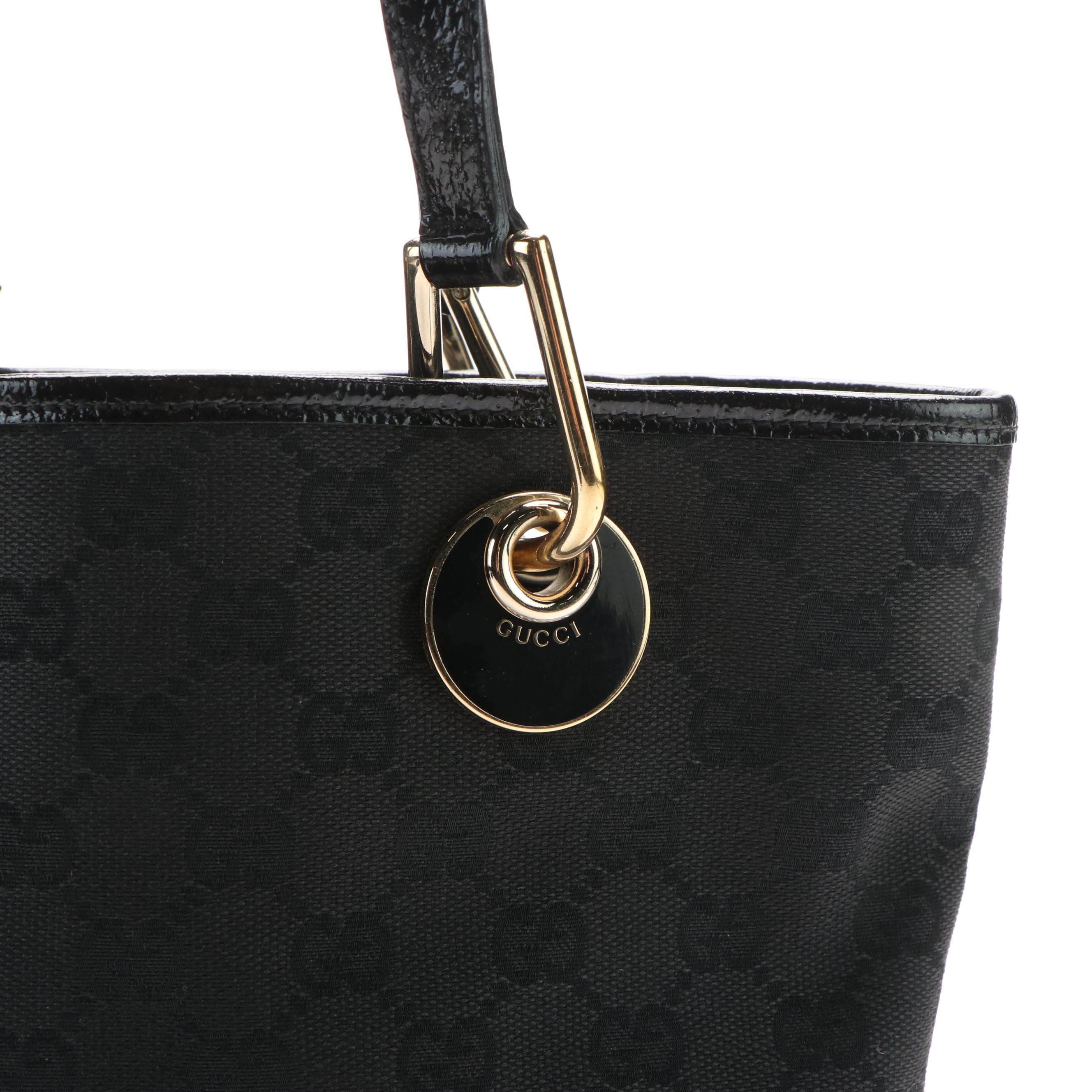 Gucci Black GG Canvas and Leather Small Vertical Tote