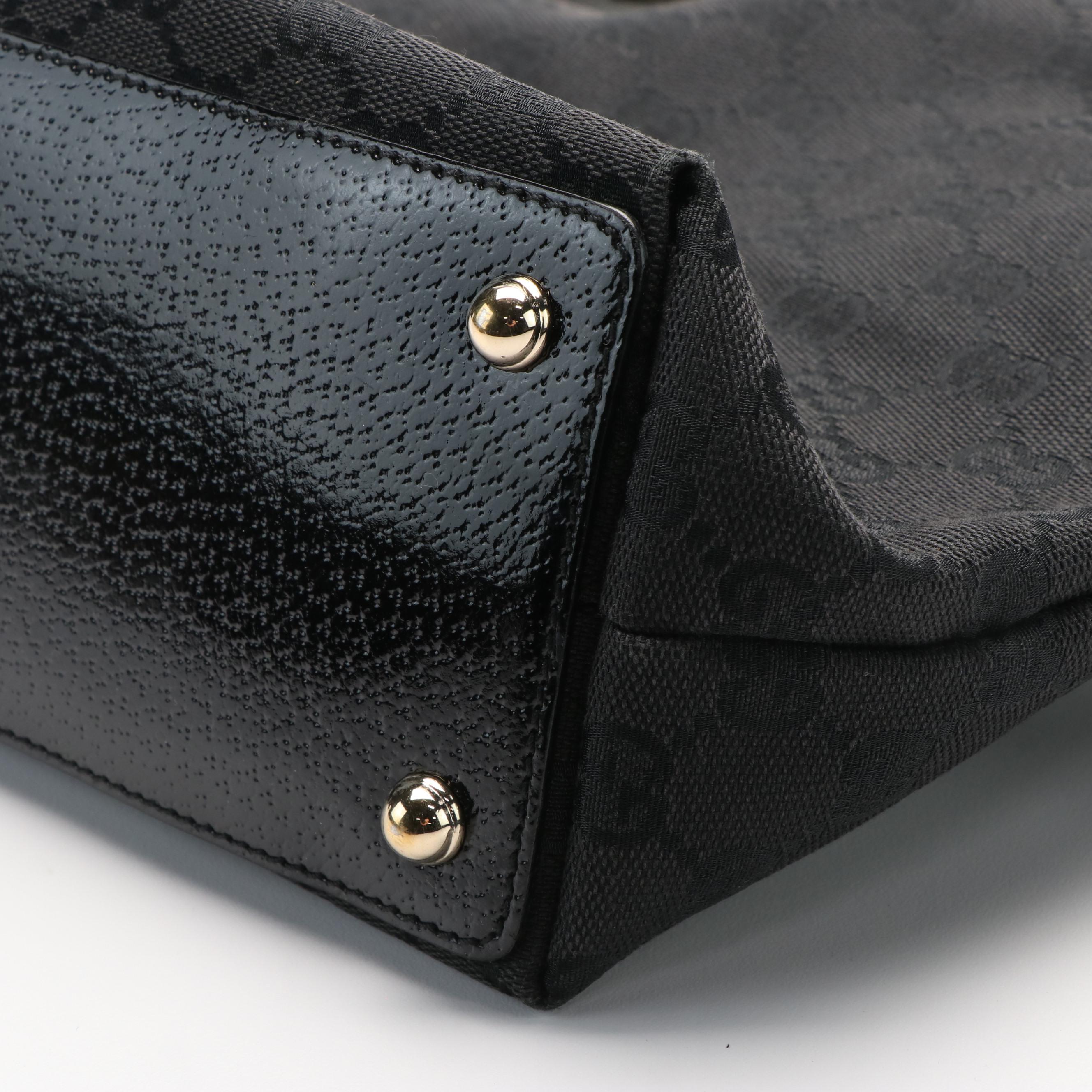 Gucci Black GG Canvas and Leather Small Vertical Tote