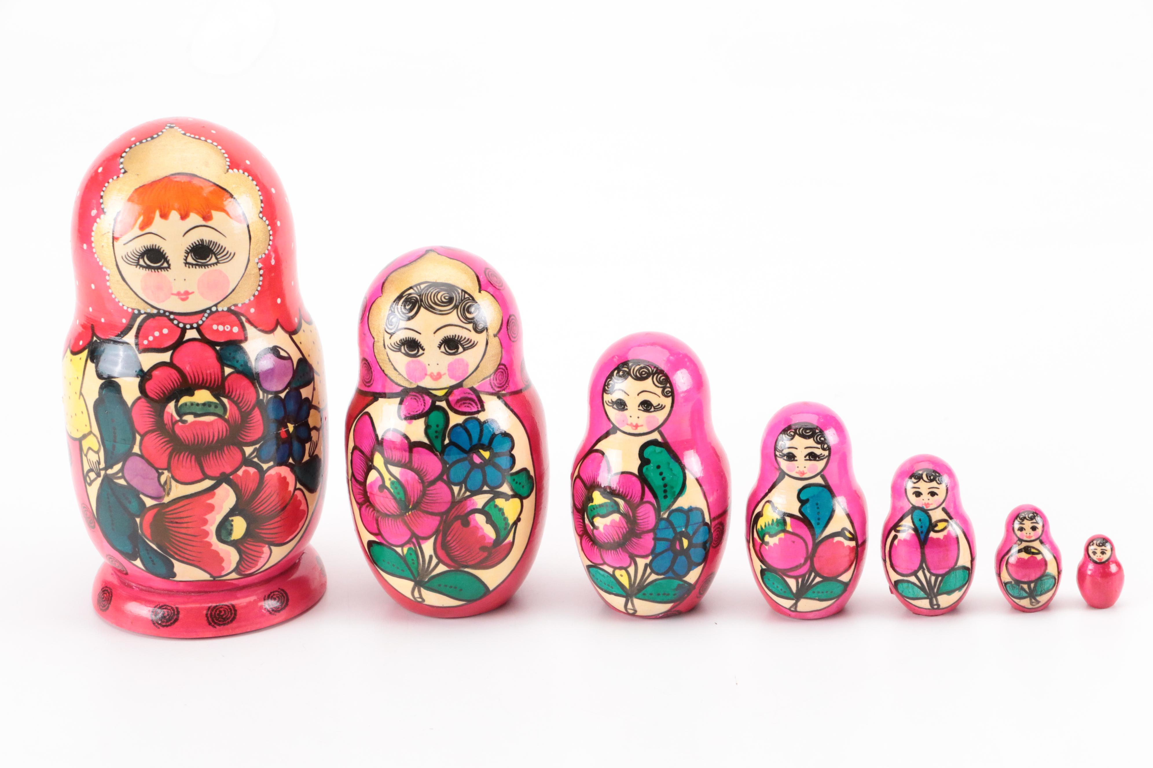 Russian HandPainted Wooden Nesting Dolls, Late 20th/ Early 21st