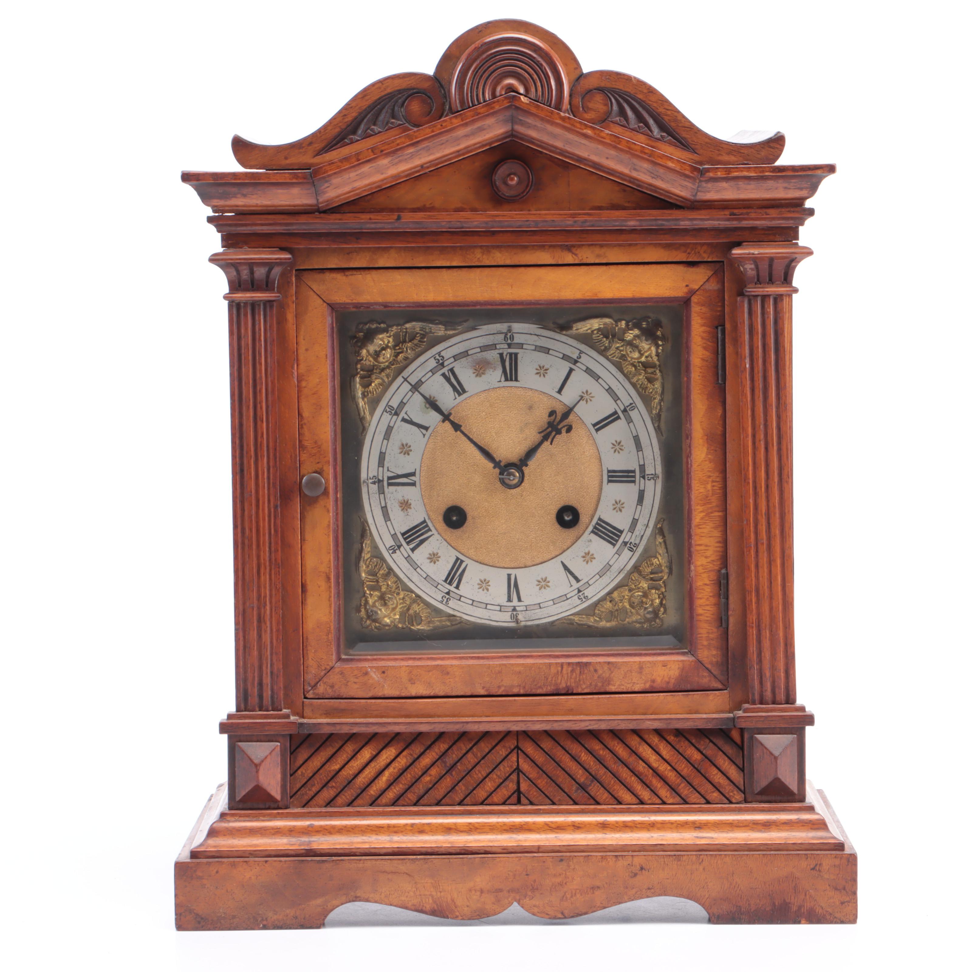 German Baroque Style Wood Case Mantel Clock, Mid to Late 20th Century