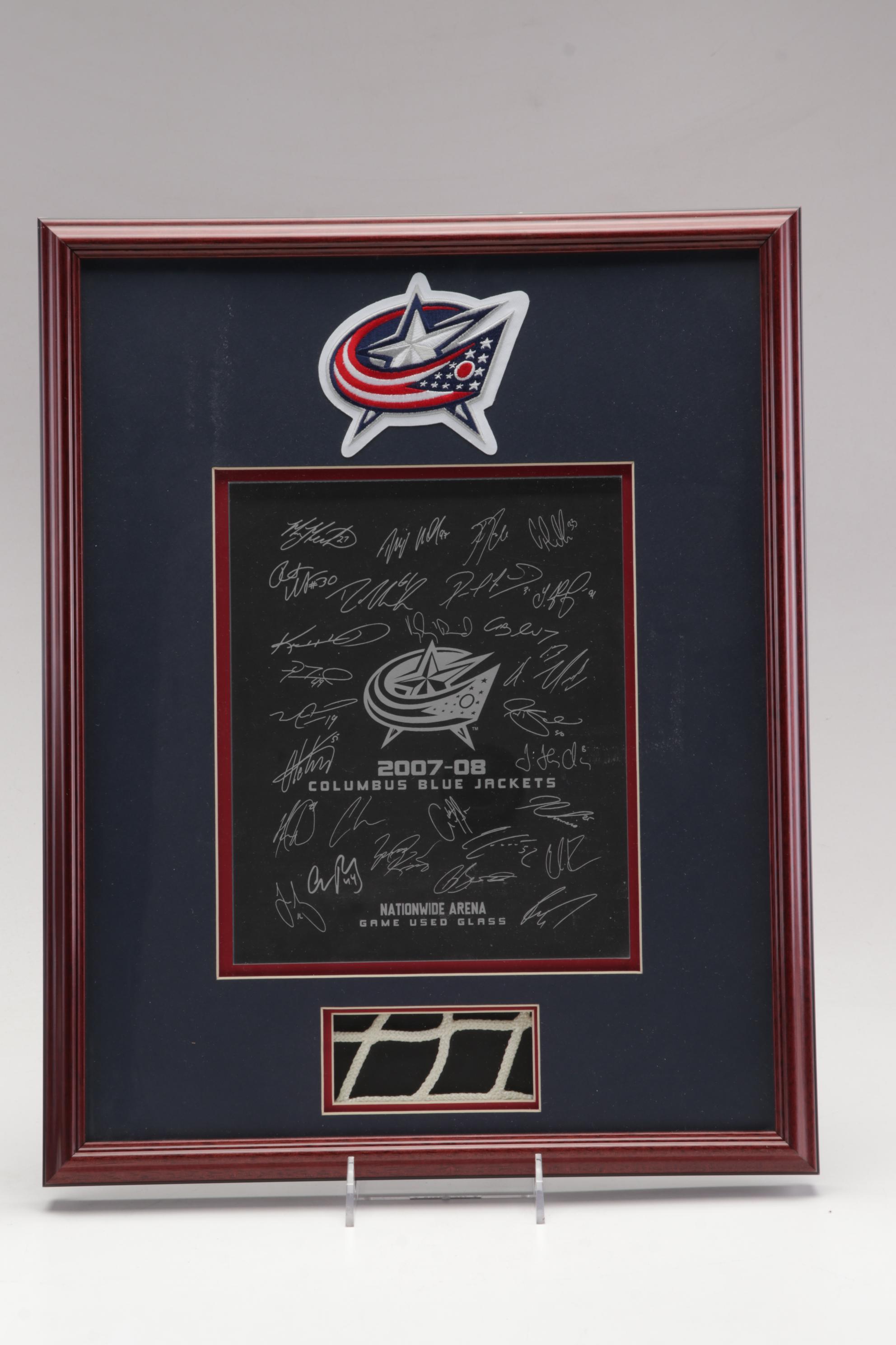 Columbus Blue Jackets Signed Helmet and Team Signed Framed Poster