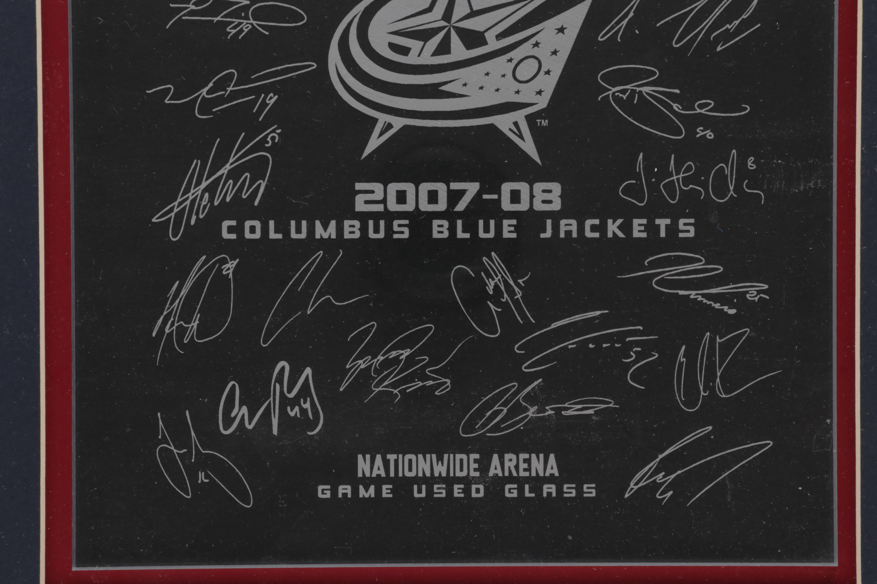 Columbus Blue Jackets Signed Helmet and Team Signed Framed Poster