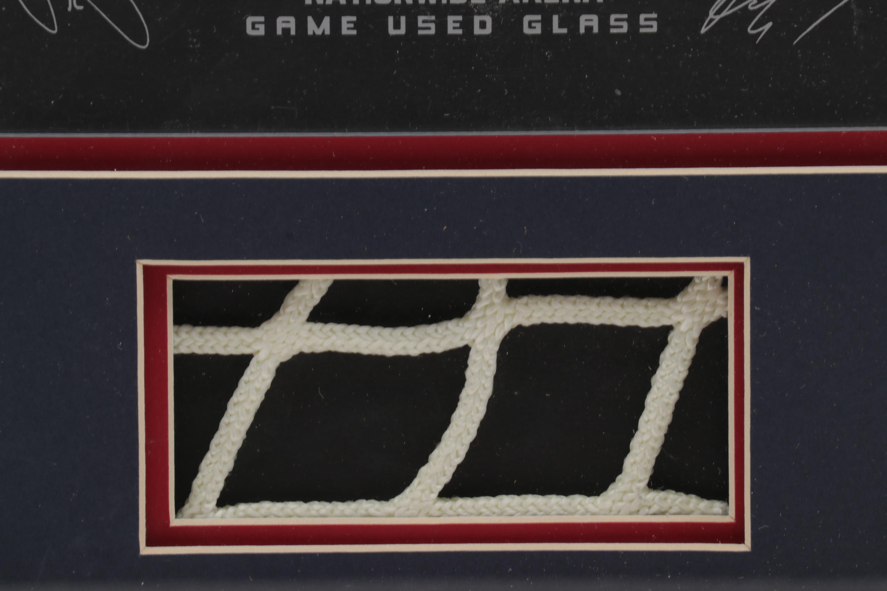 Columbus Blue Jackets Signed Helmet and Team Signed Framed Poster