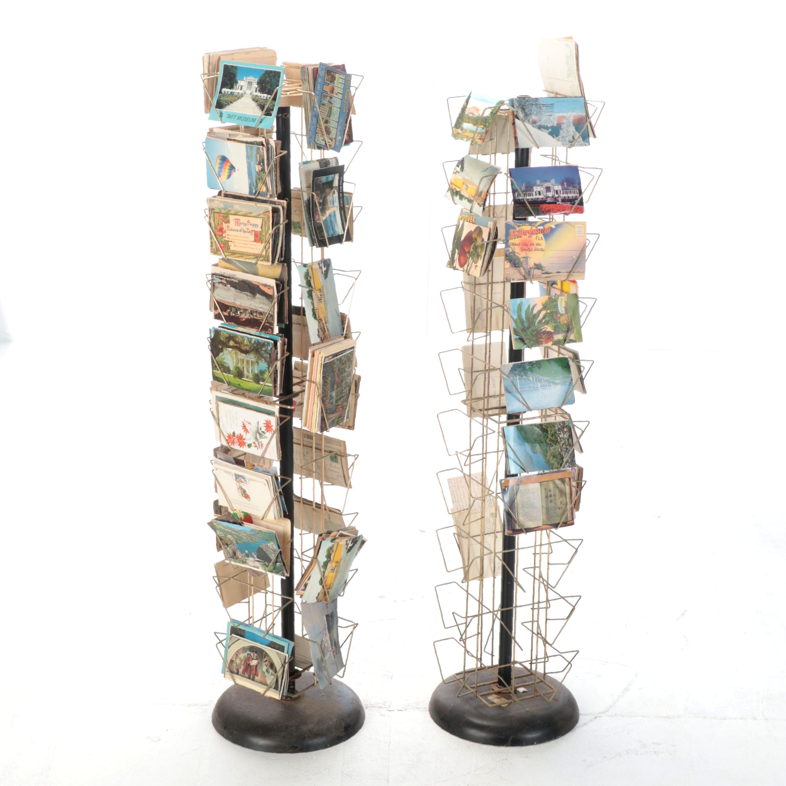 Pair of Revolving Postcard Racks and Postcards
