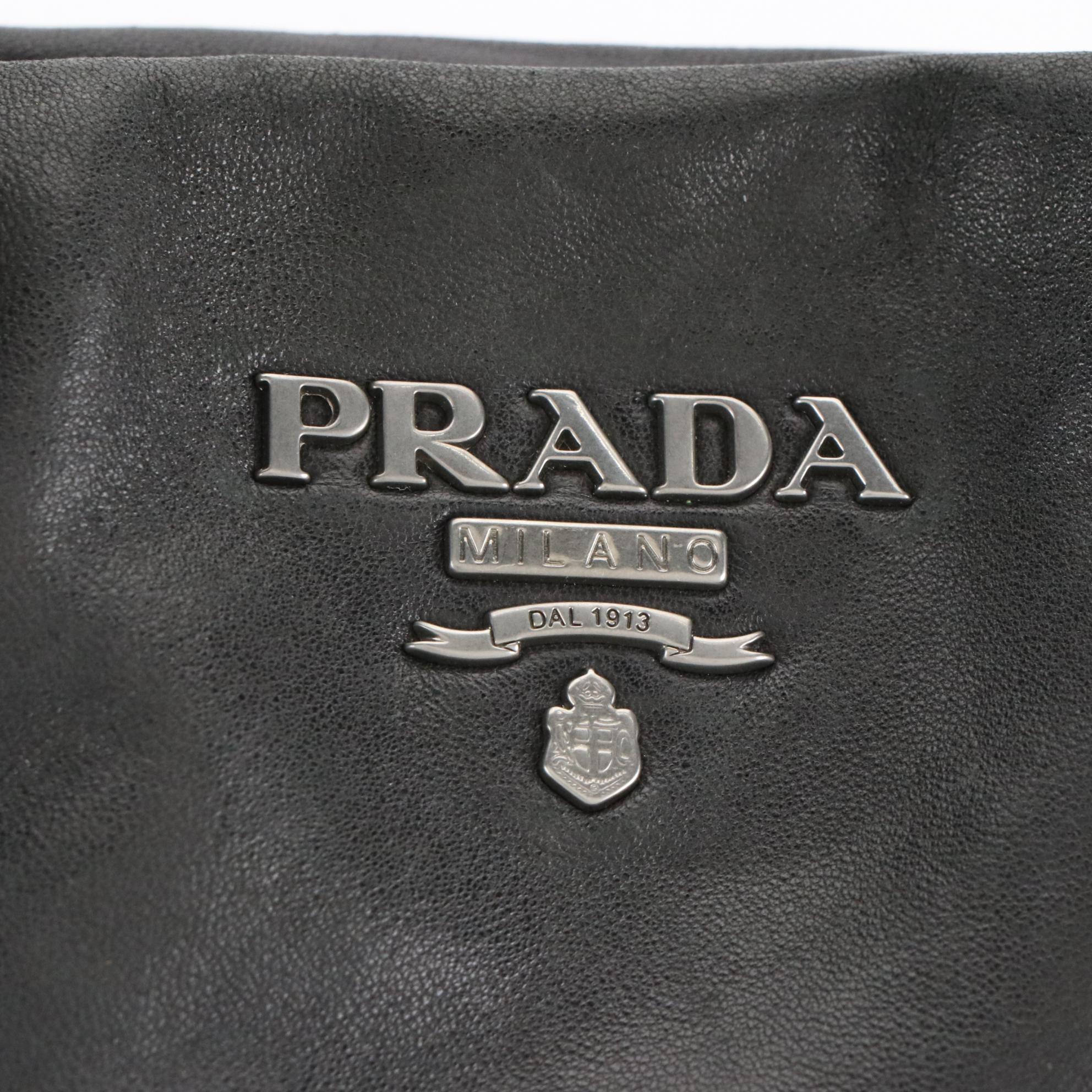 Prada Two-Way Tote Bag in Black Lambskin Leather