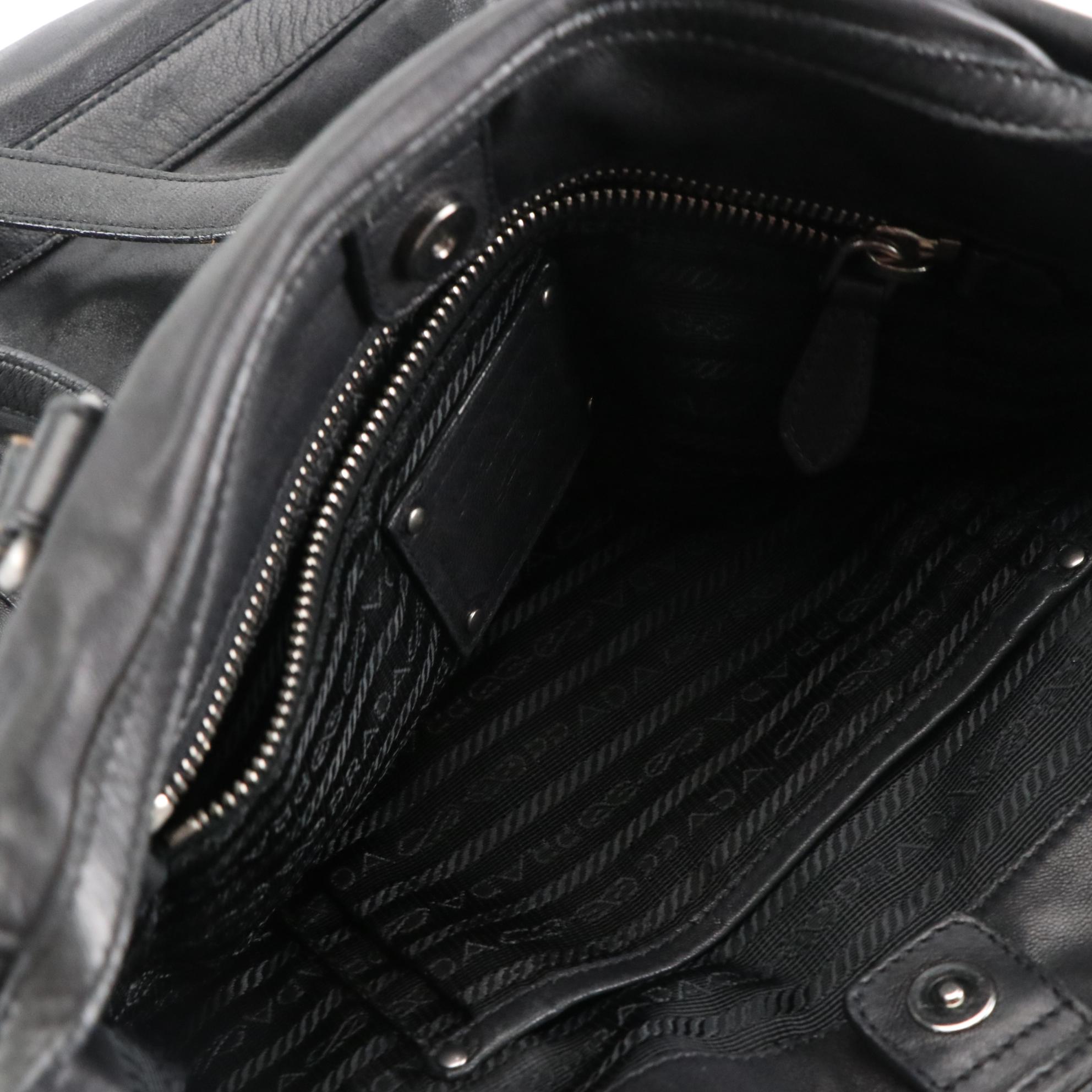 Prada Two-Way Tote Bag in Black Lambskin Leather