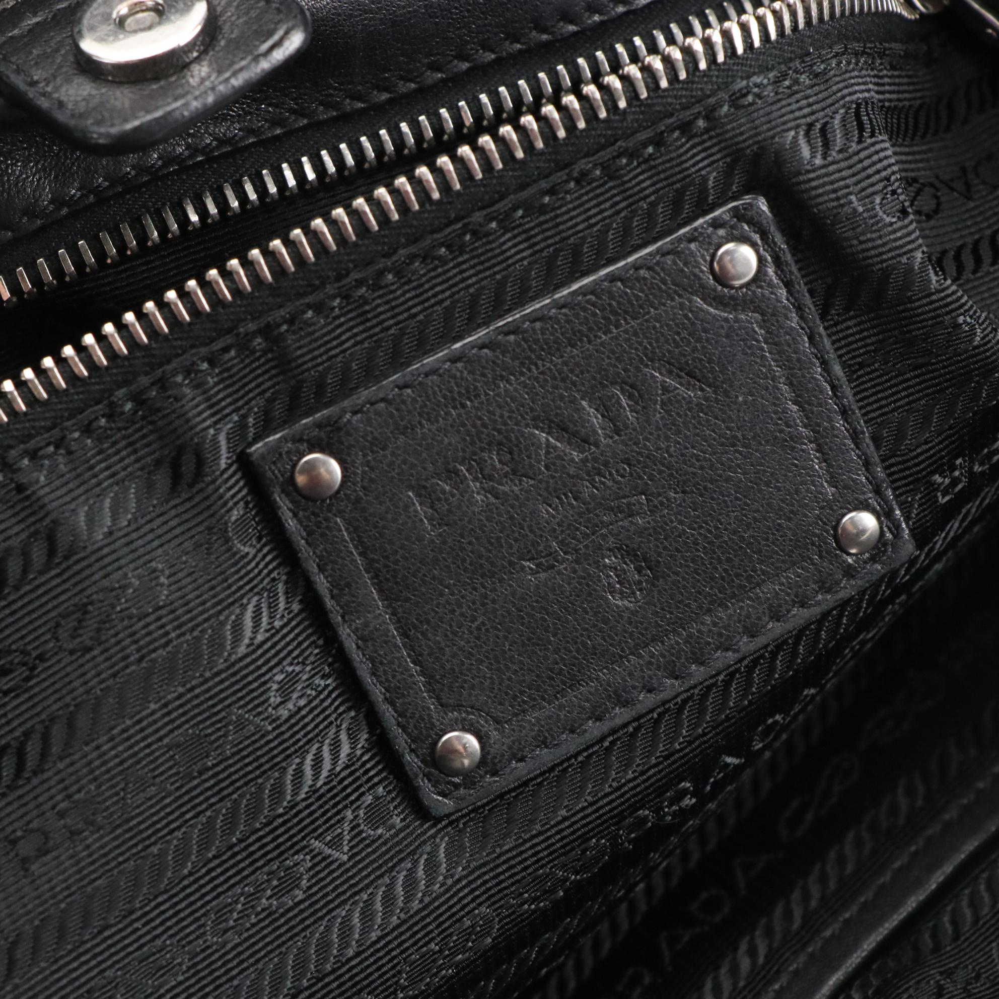 Prada Two-Way Tote Bag in Black Lambskin Leather