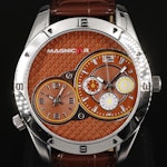 Magnicor Dual Time Zone Wristwatch with Brown Leather Strap