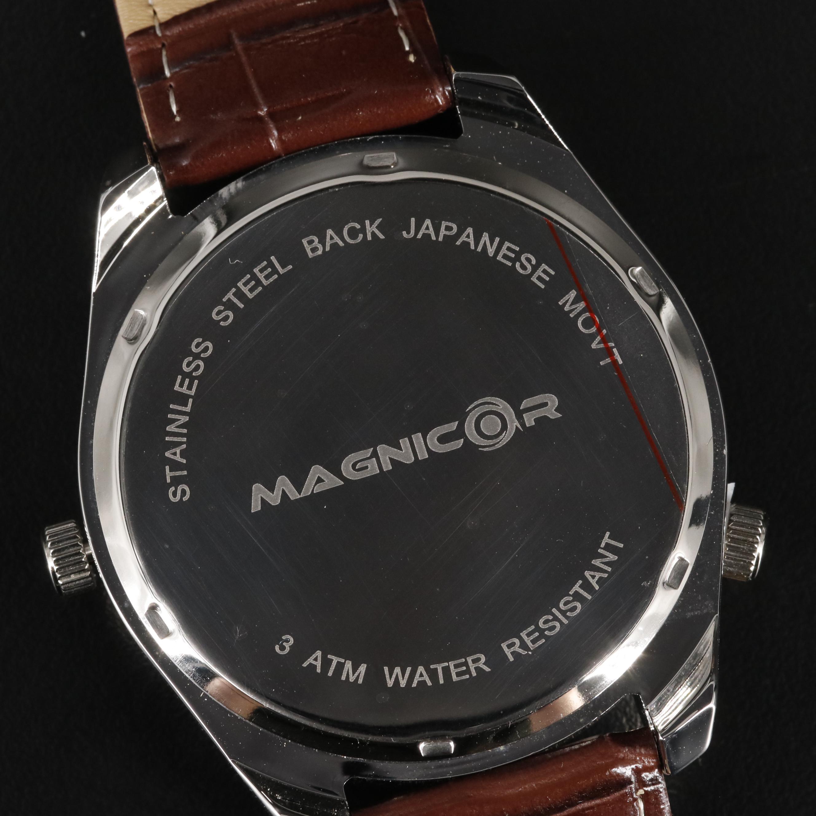 Magnicor Dual Time Zone Watch with Brown Leather Strap