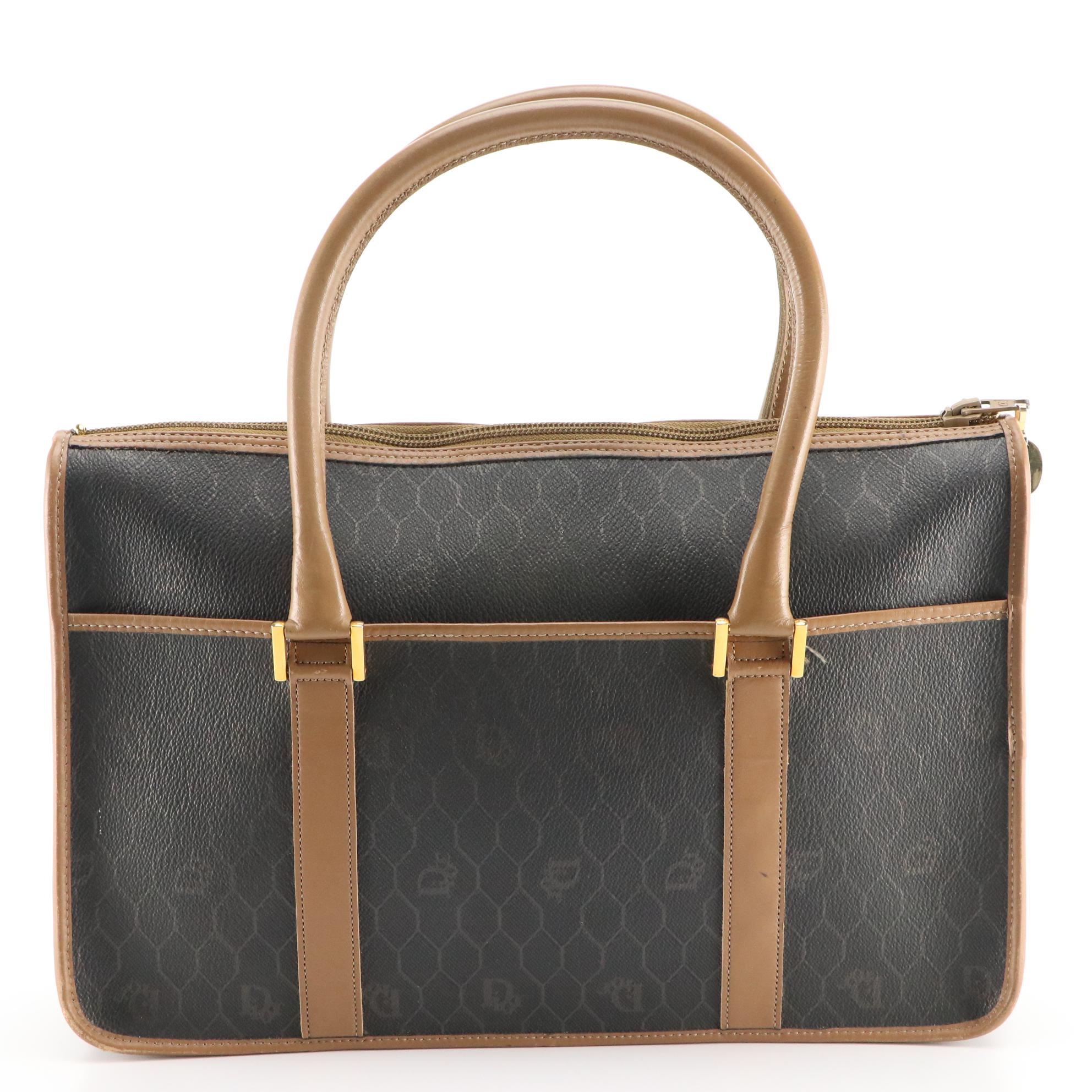 Christian Dior Top Handle Handbag in Honeycomb Coated Canvas