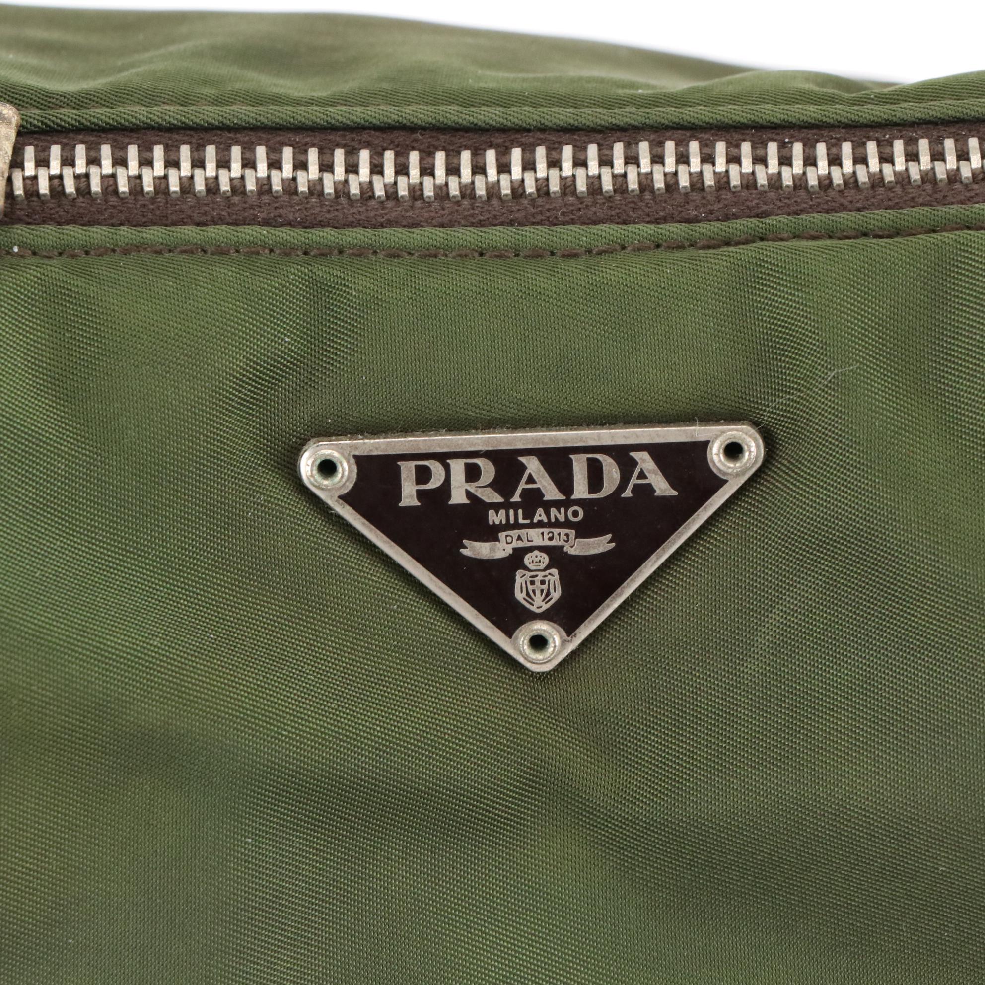 Prada Green Tessuto Nylon and Lizard Embossed Leather Shoulder Bag