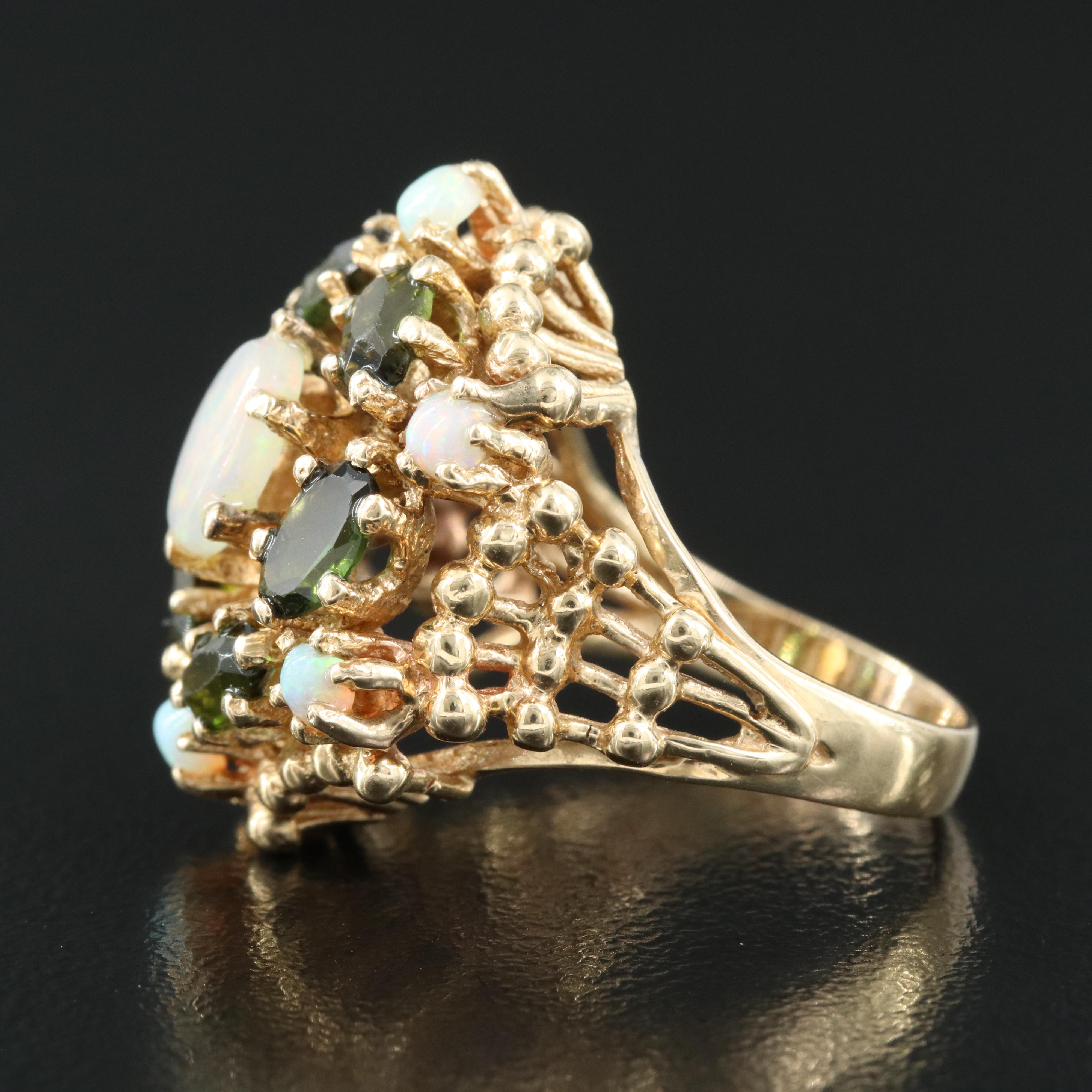 14K Opal and Tourmaline Ring