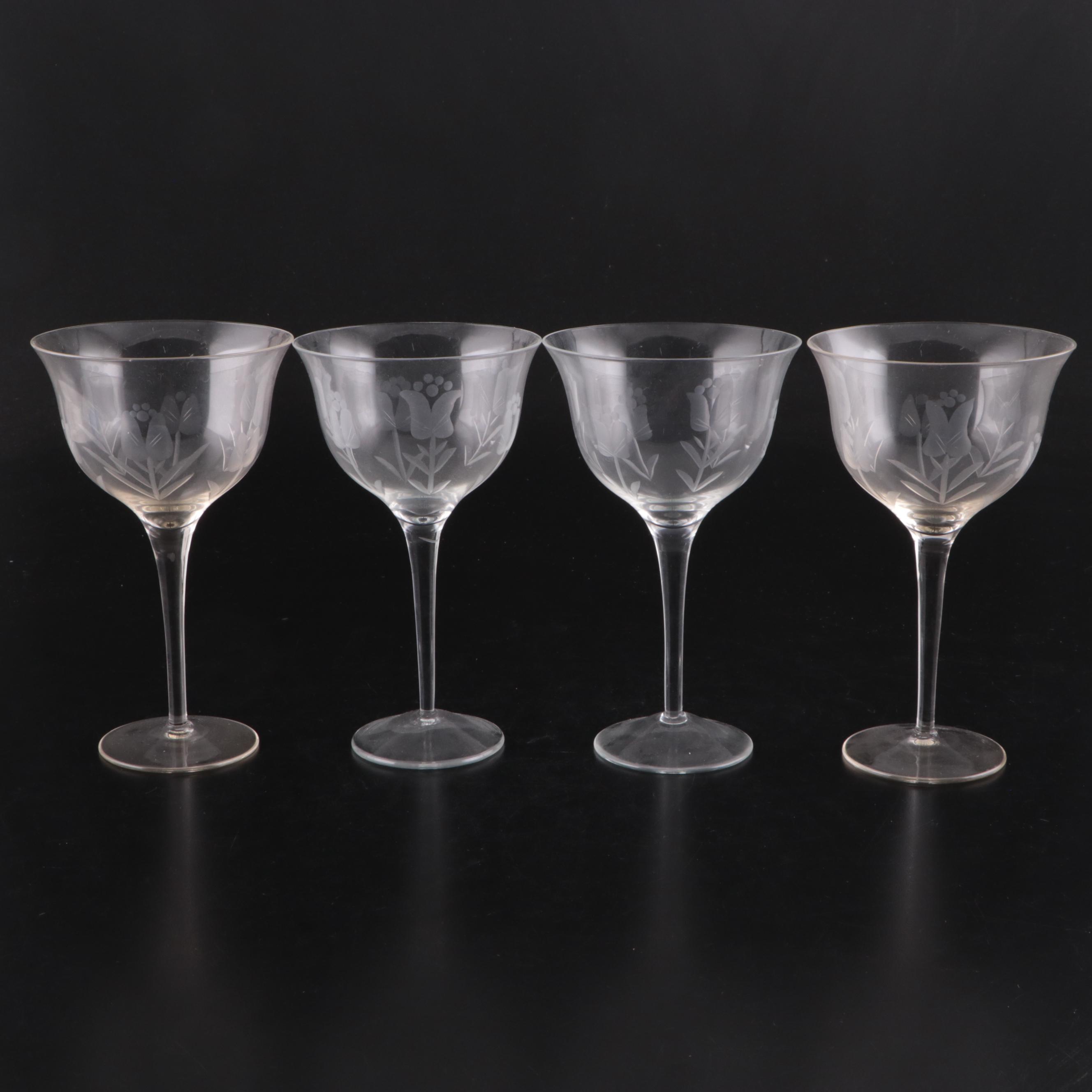 Etched Glass Pitcher, Flared Wine Glasses, and More