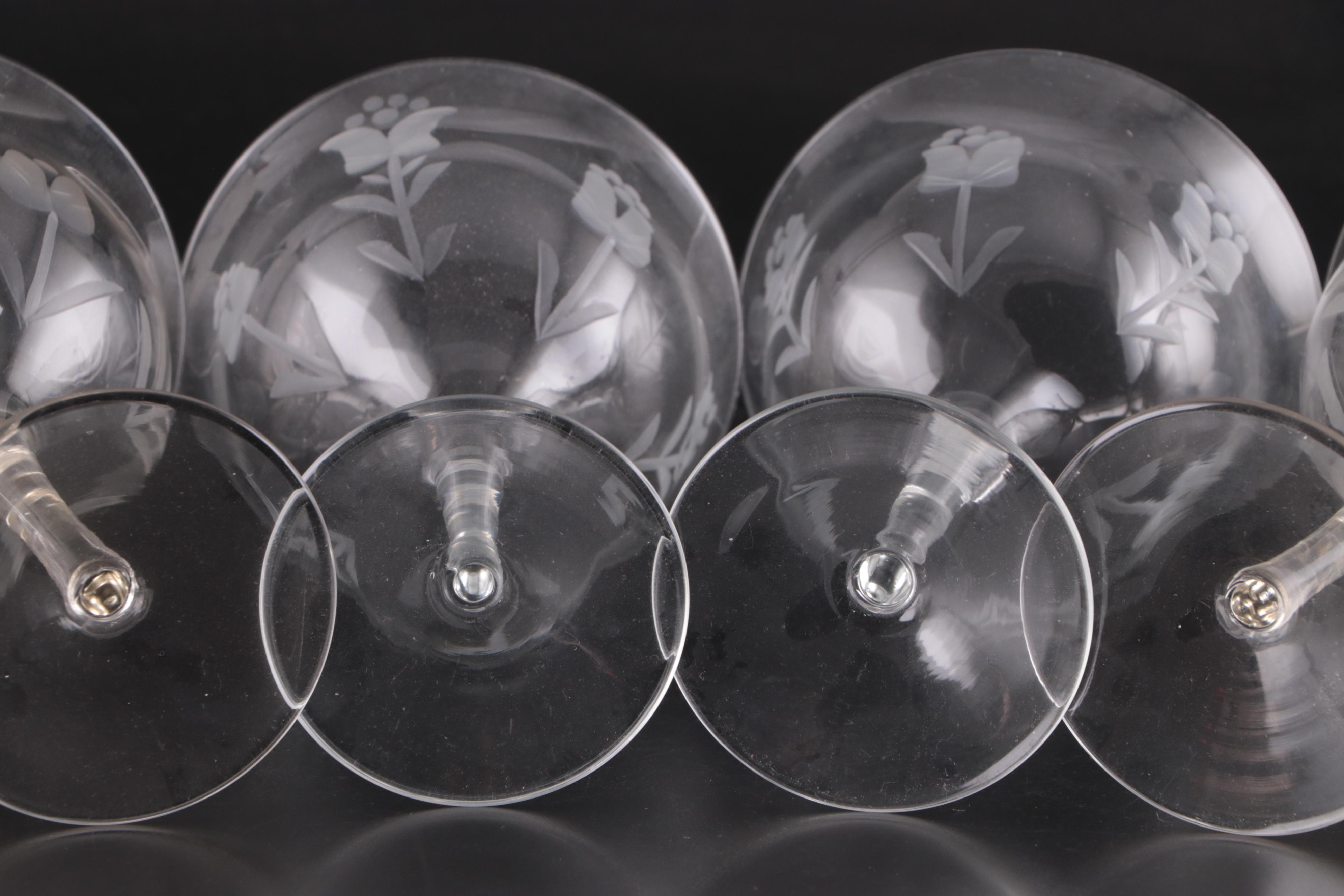 Etched Glass Pitcher, Flared Wine Glasses, and More