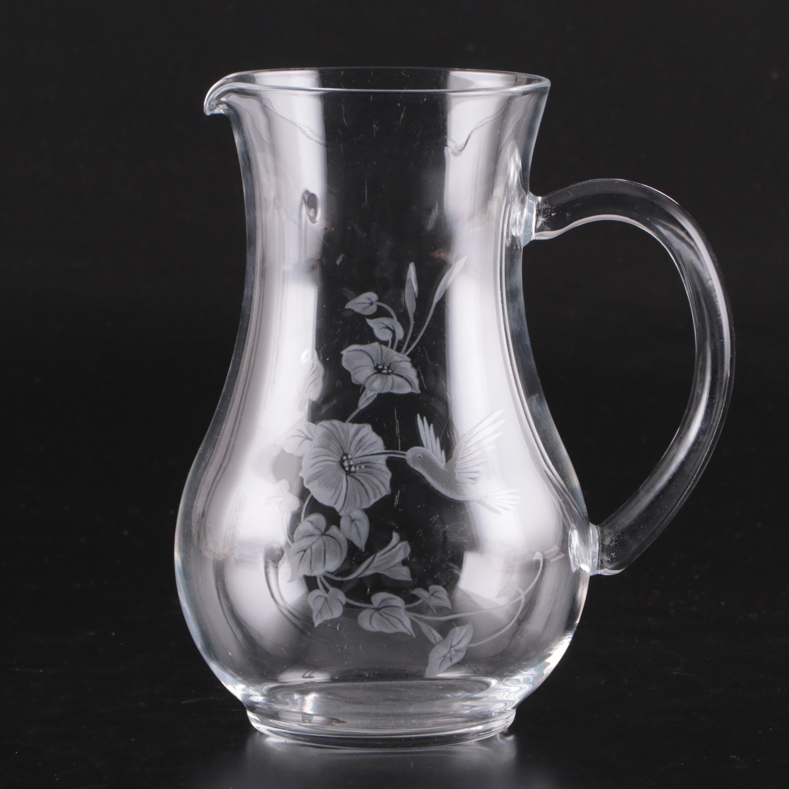 Etched Glass Pitcher, Flared Wine Glasses, and More