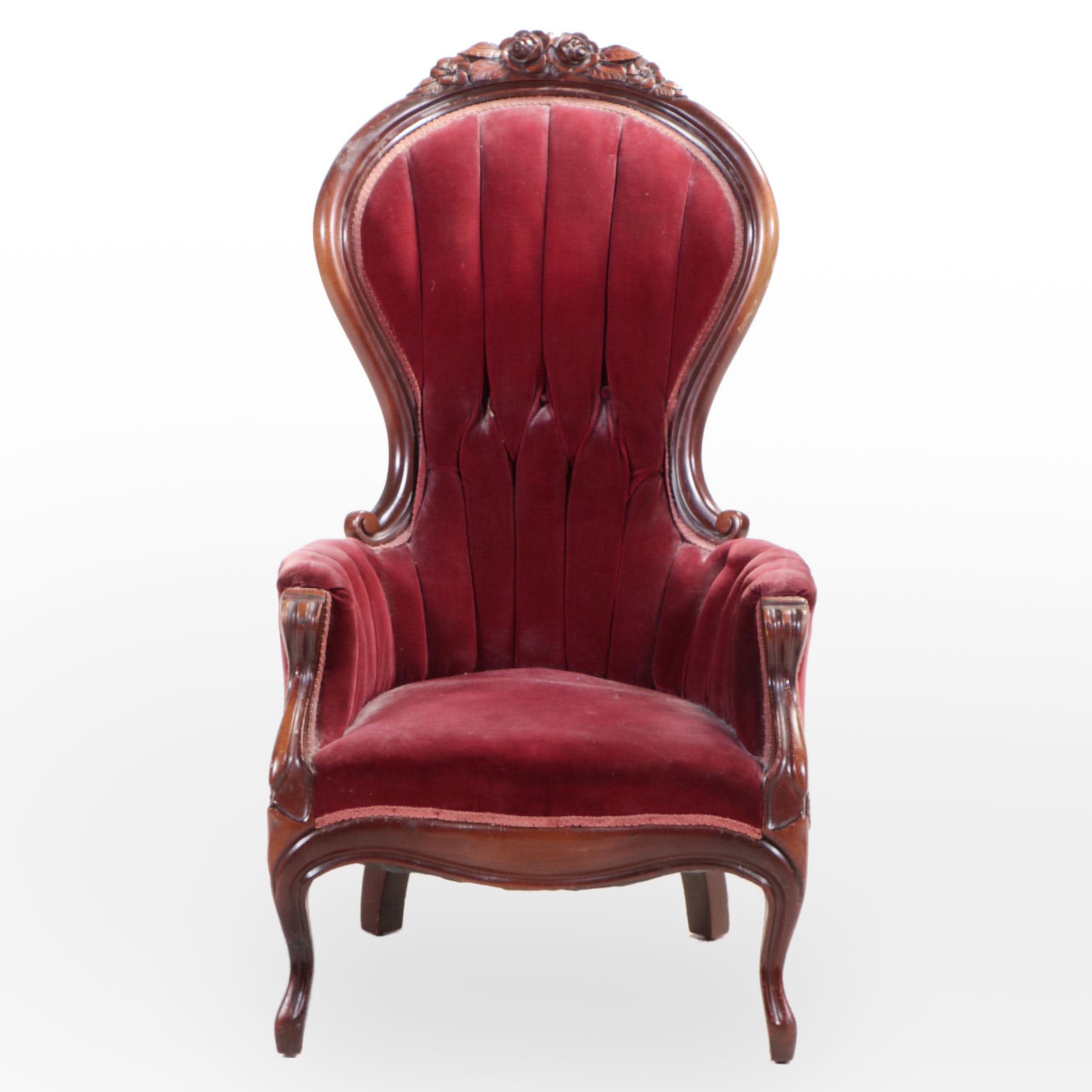 Victorian Rococo Revival Carved Wood Armchair, Early 20th Century