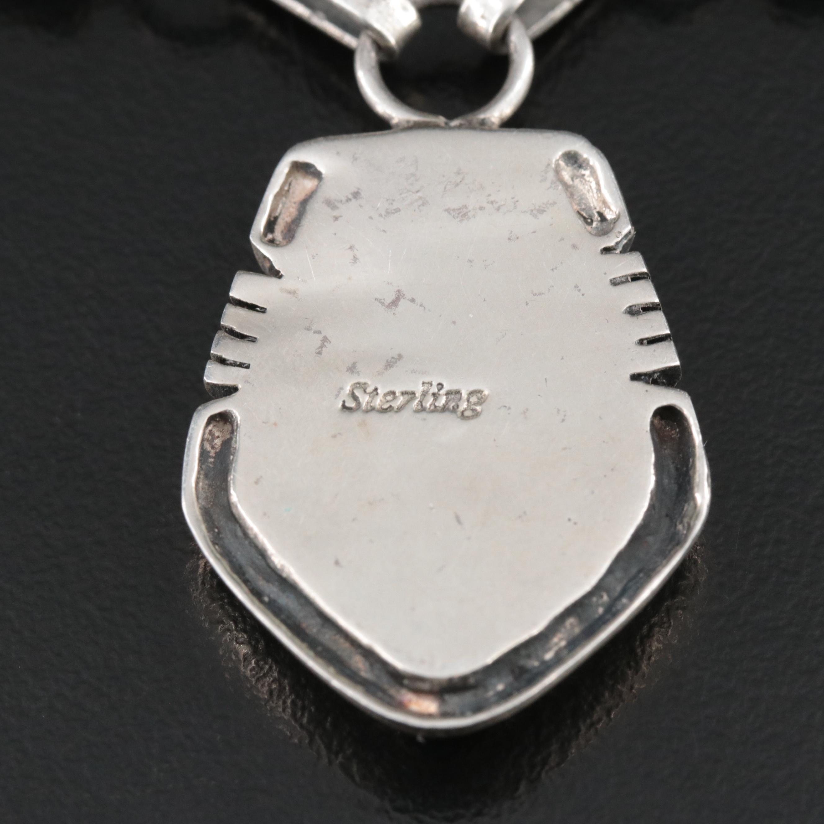 Western Style Sterling Multi-Gemstone Inlay Necklace Including Coral and Opal