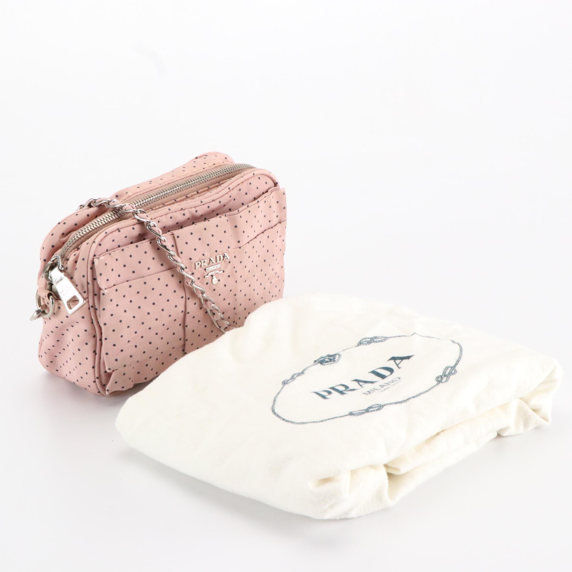 Prada Polka Dot Nylon Crossbody with Interwoven Chain Strap