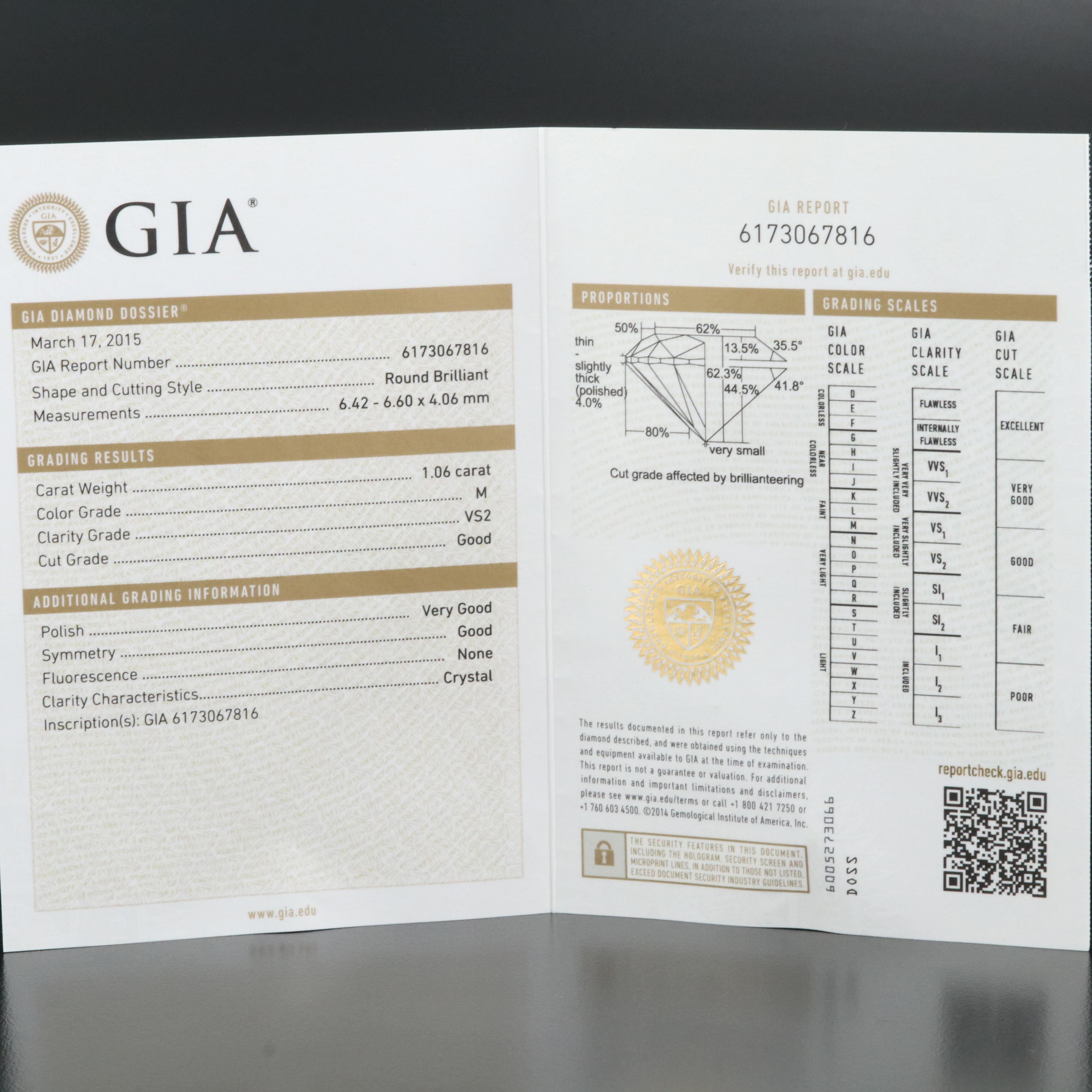 Loose 1.06 CT Diamond with GIA Diamond Dossier