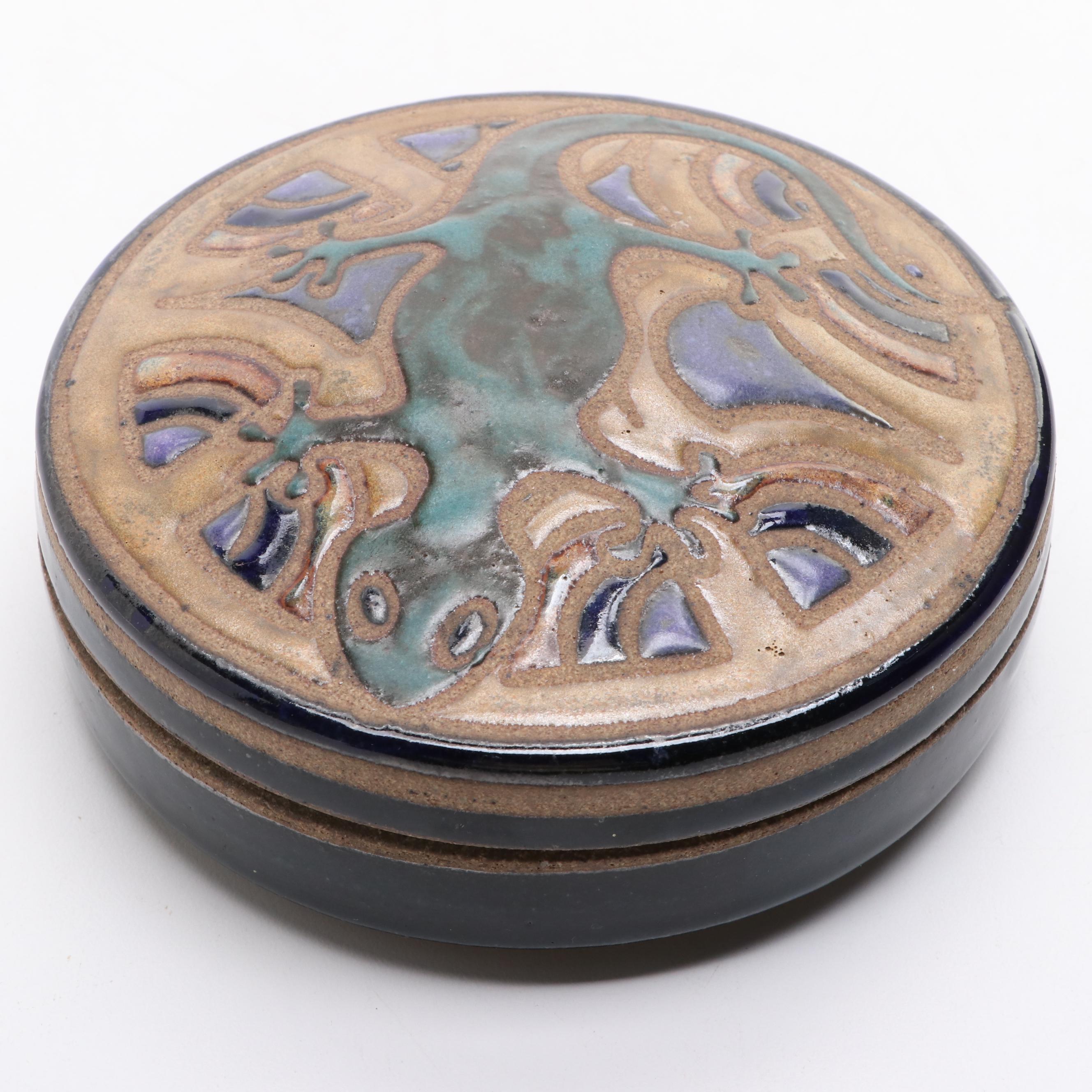 Signed Art Pottery Vase, Boxes and Apple Figurine