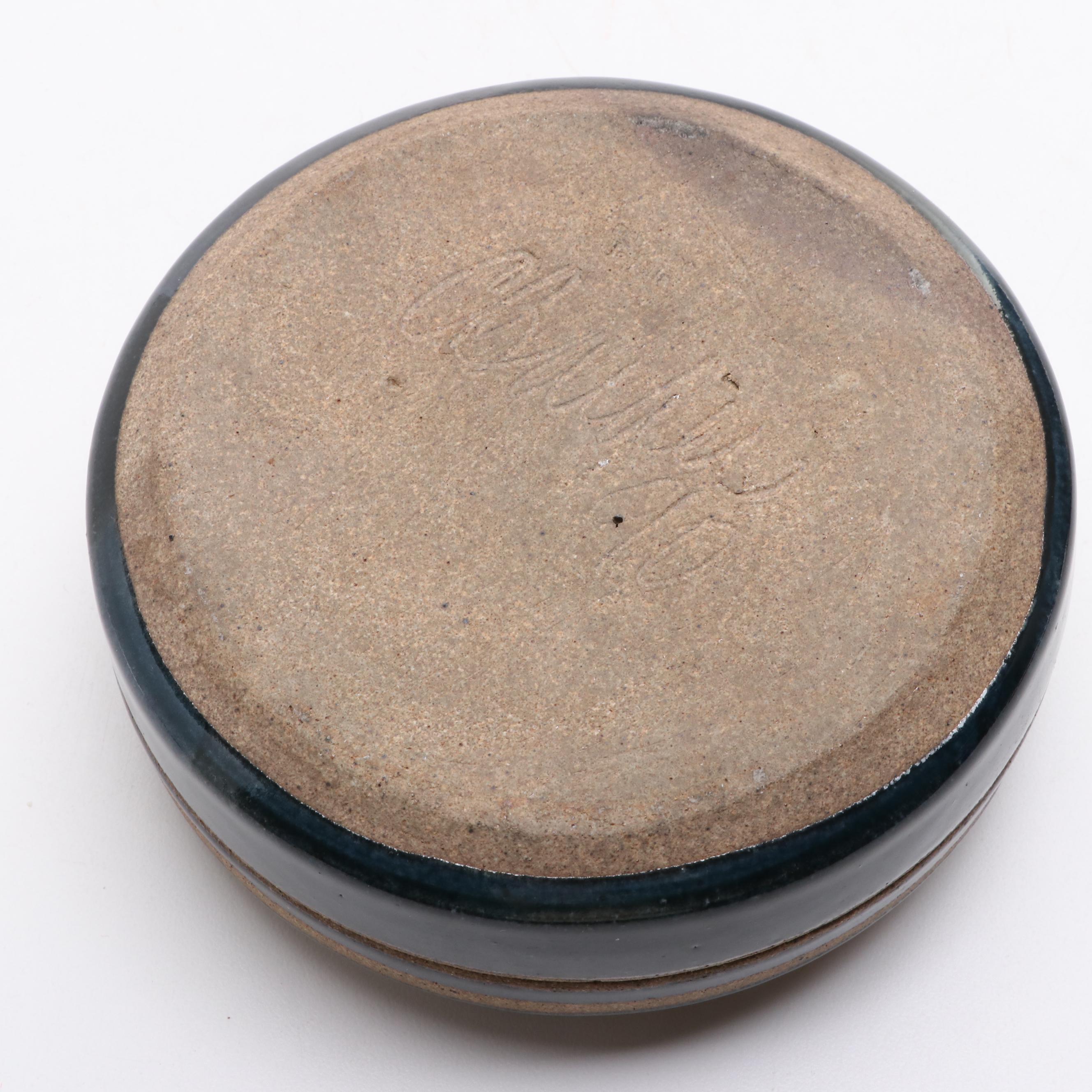 Signed Art Pottery Vase, Boxes and Apple Figurine