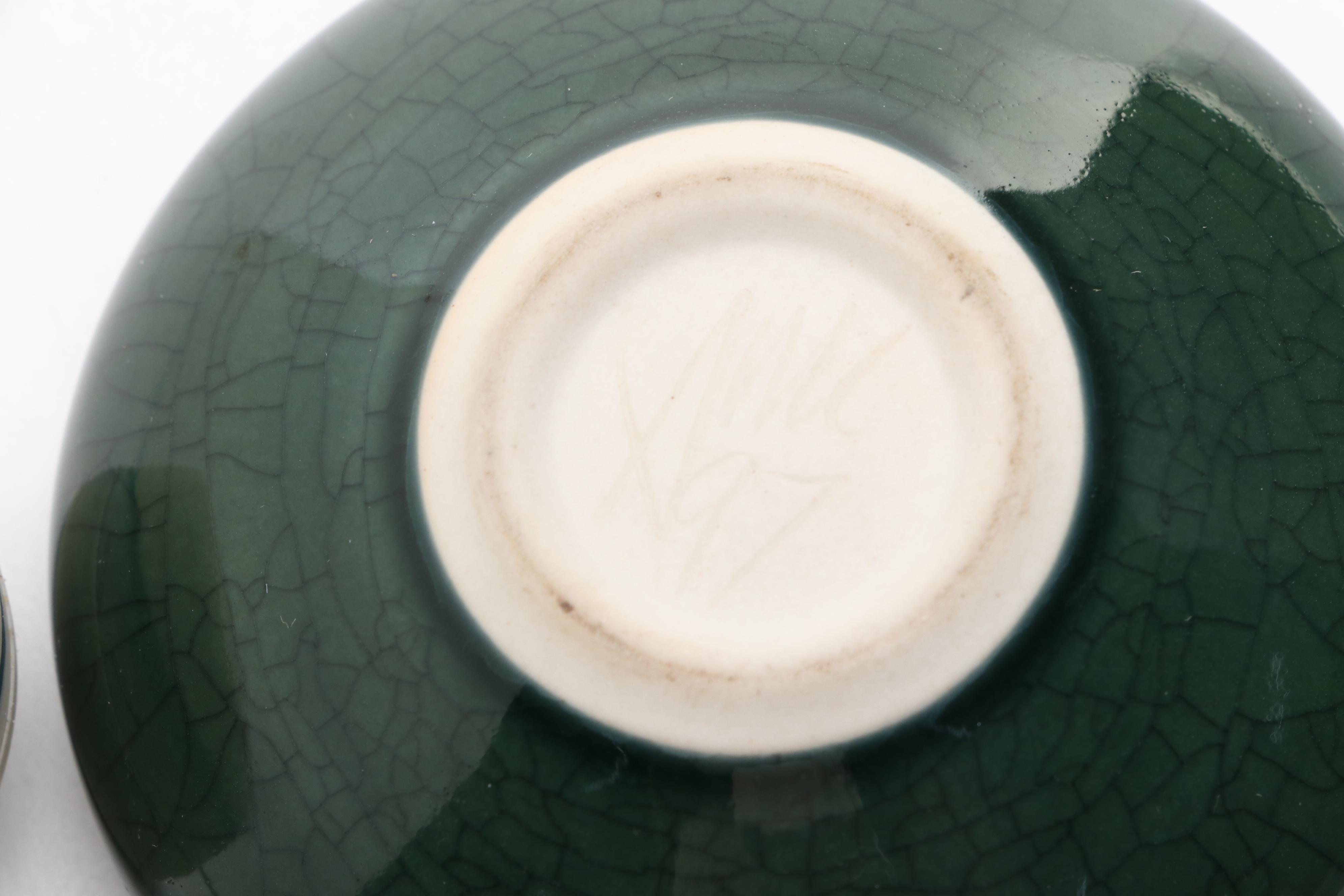 Signed Art Pottery Vase, Boxes and Apple Figurine