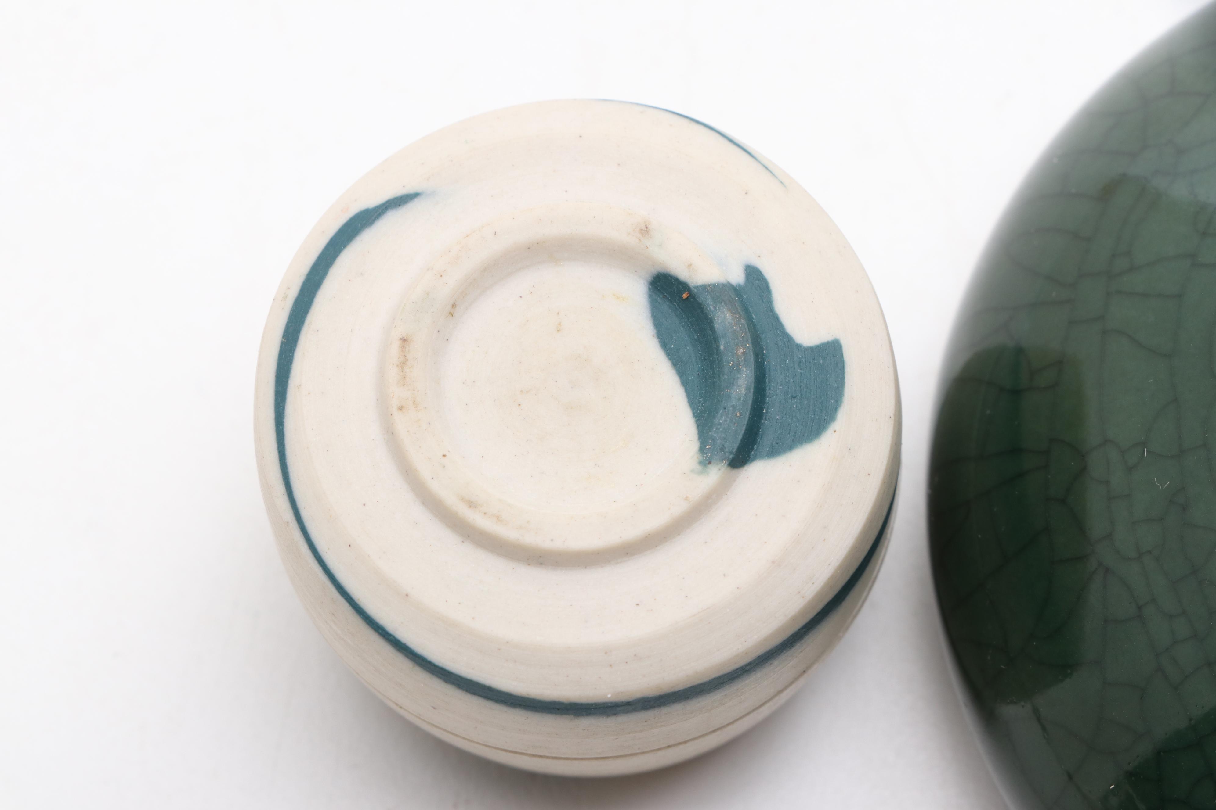 Signed Art Pottery Vase, Boxes and Apple Figurine