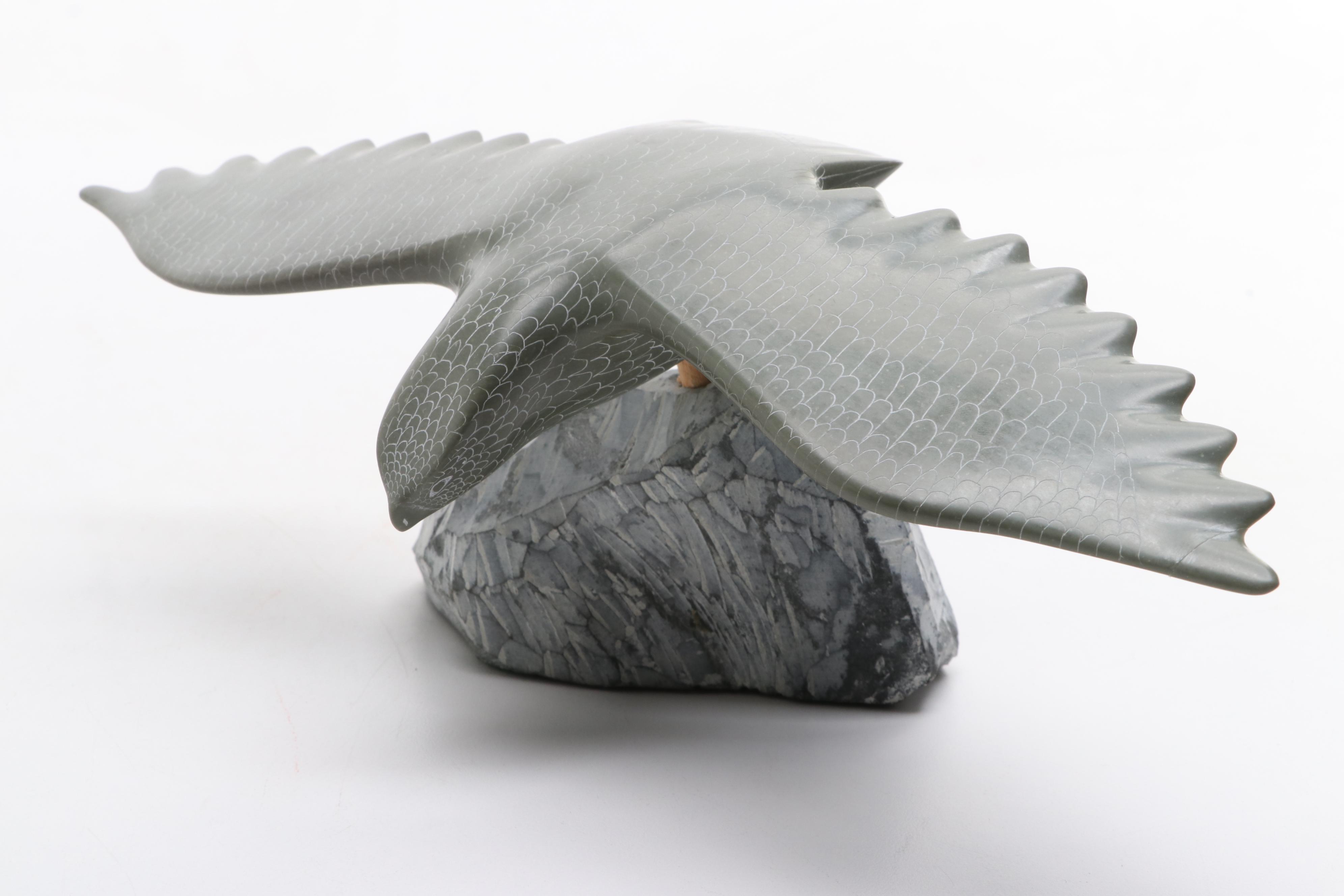 Simeonie Kavik Aventurine Hawk Figurine with Ceramic Bowl and Wall Hanging