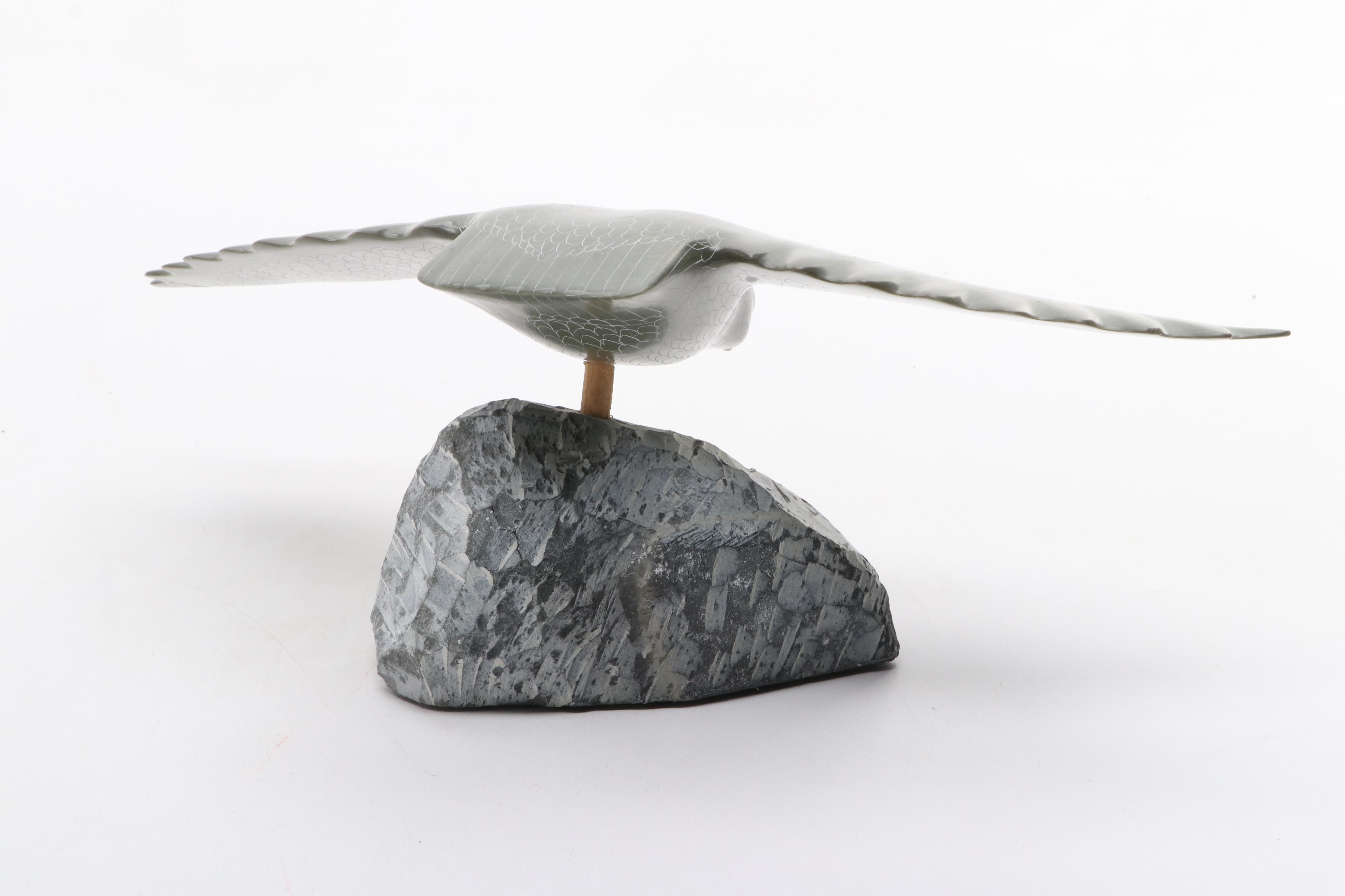 Simeonie Kavik Aventurine Hawk Figurine with Ceramic Bowl and Wall Hanging