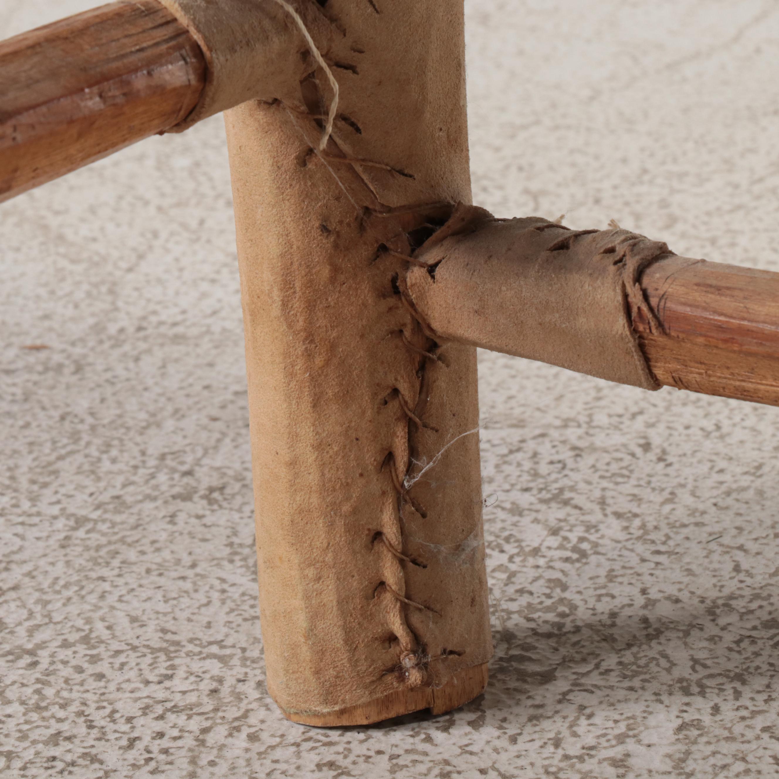 Southwestern Hide-Wrapped Hardwood and Custom-Upholstered Bench