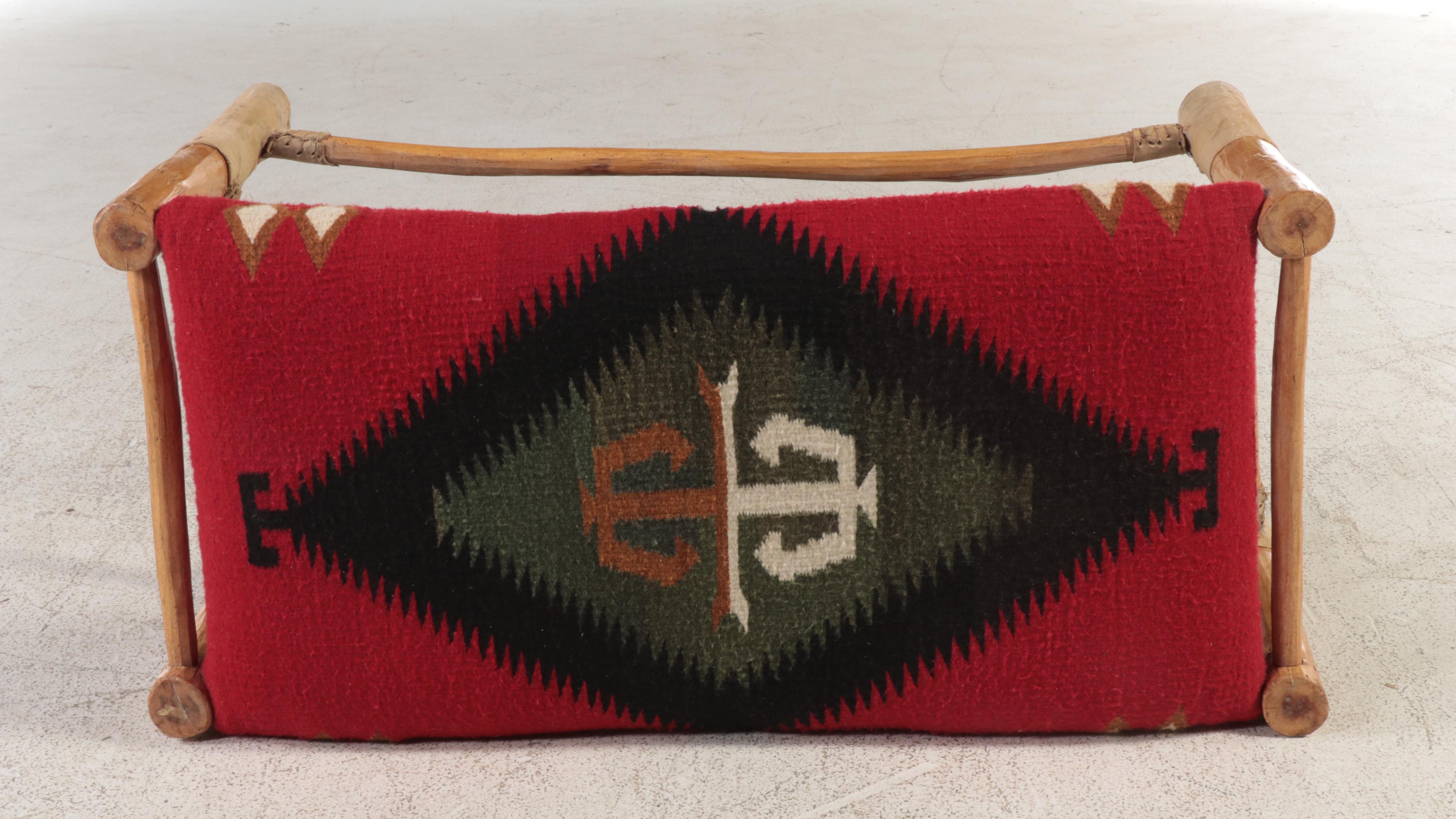 Southwestern Hide-Wrapped Hardwood and Custom-Upholstered Bench