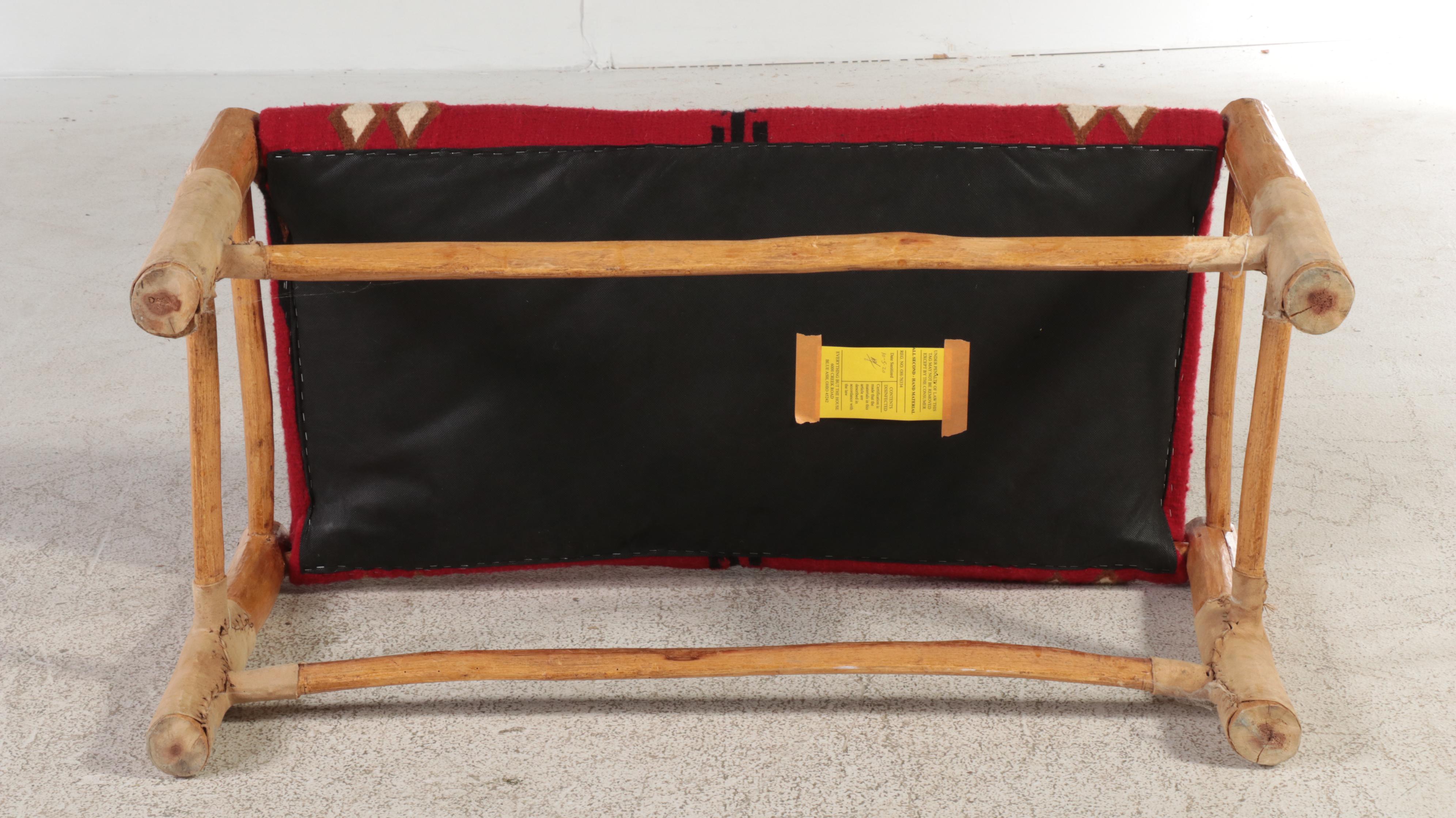 Southwestern Hide-Wrapped Hardwood and Custom-Upholstered Bench
