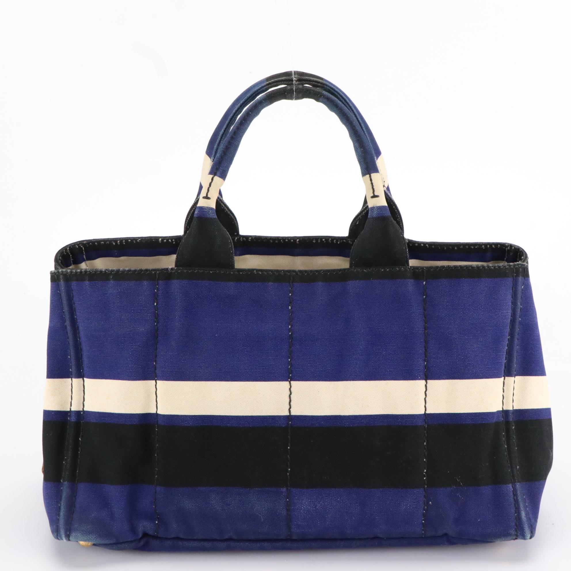 Prada Striped Canvas Tote Bag