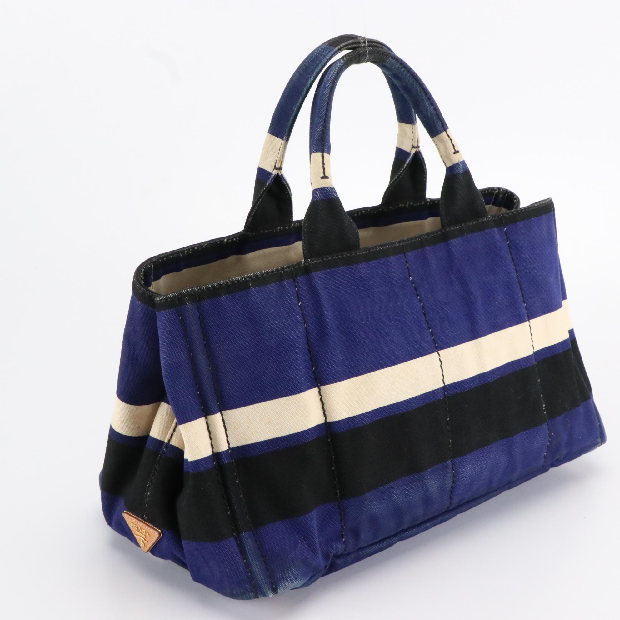 Prada Striped Canvas Tote Bag