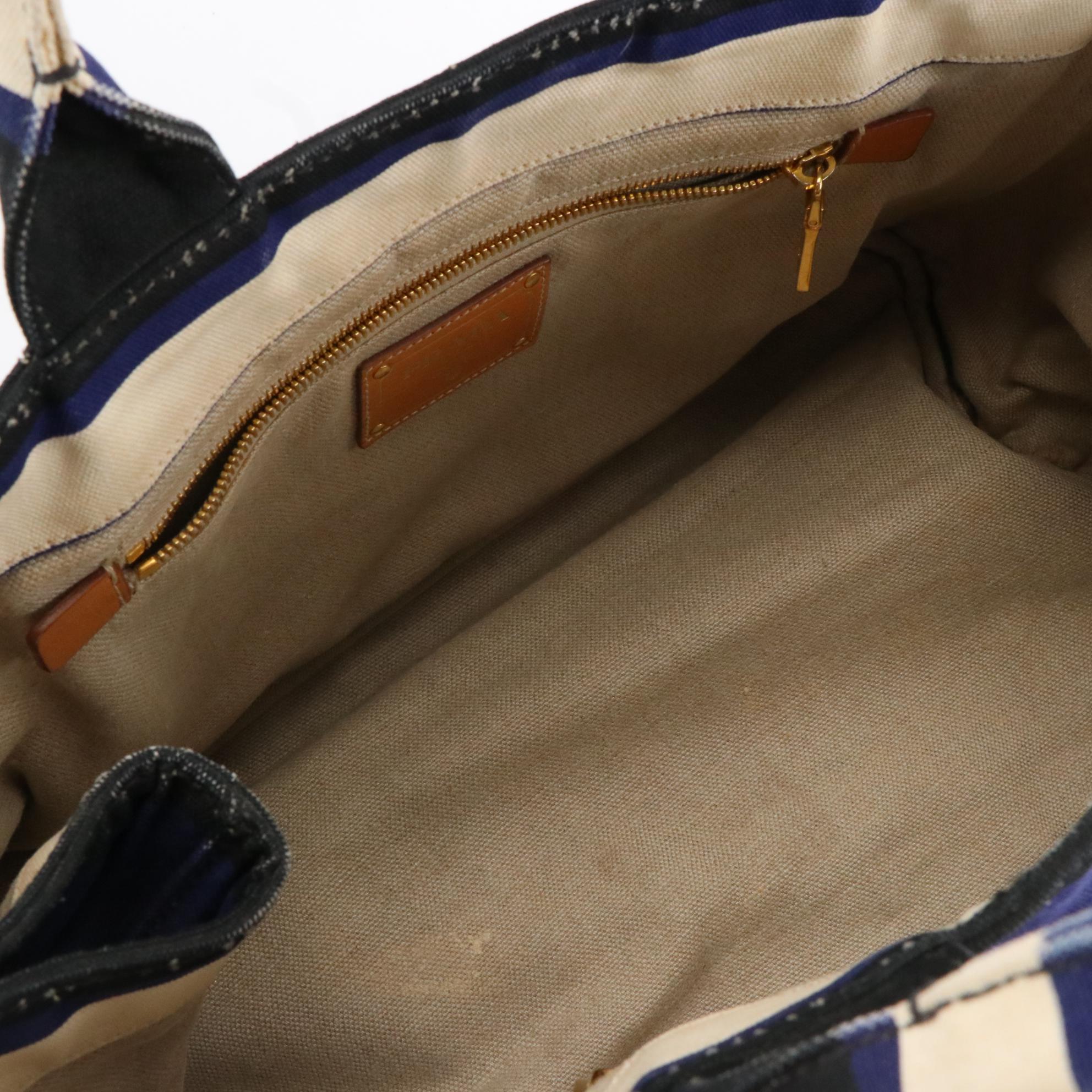 Prada Striped Canvas Tote Bag