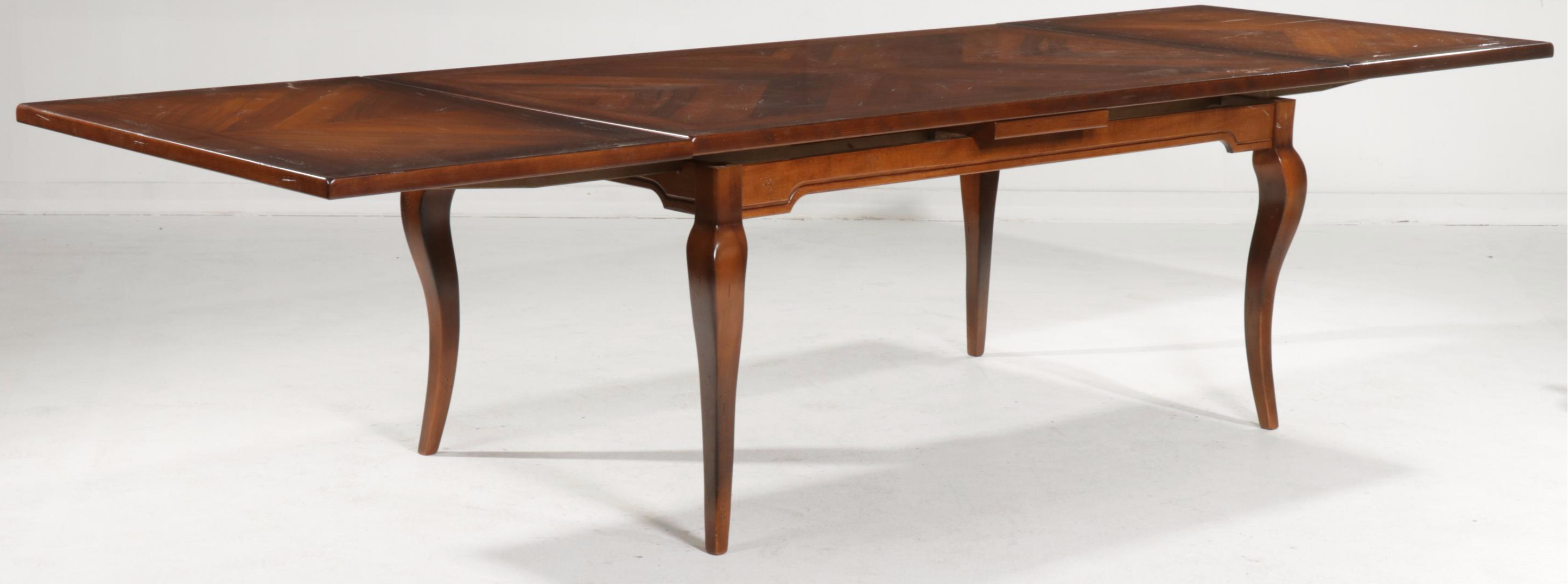 Arhaus Italian Walnut Draw-Leaf Dining Table and Leather-Upholstered Chairs